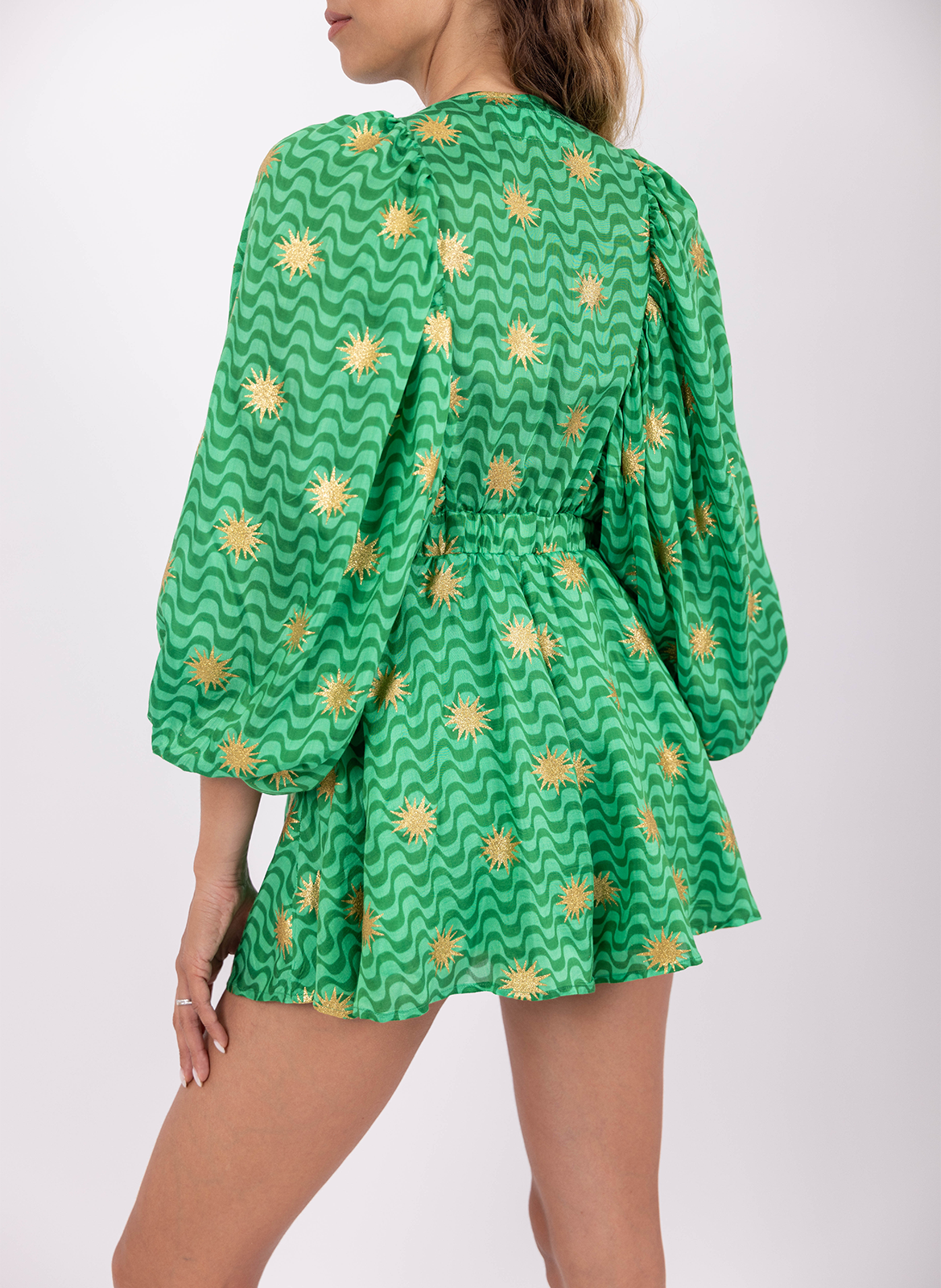 Wide V-neck playsuit SUNDRESS Green