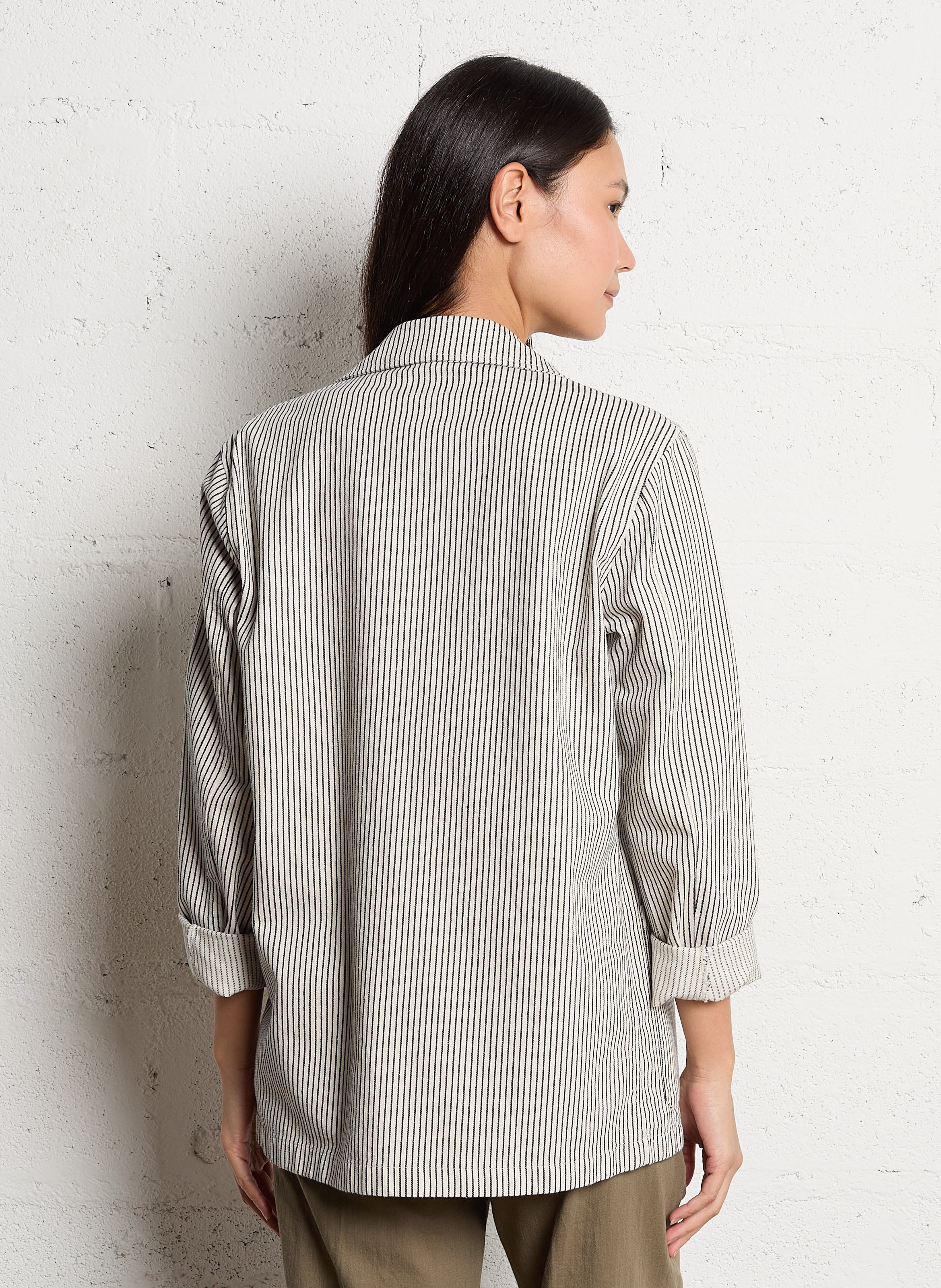 Veste col classique rayée en coton mélangé HARTFORD Beige