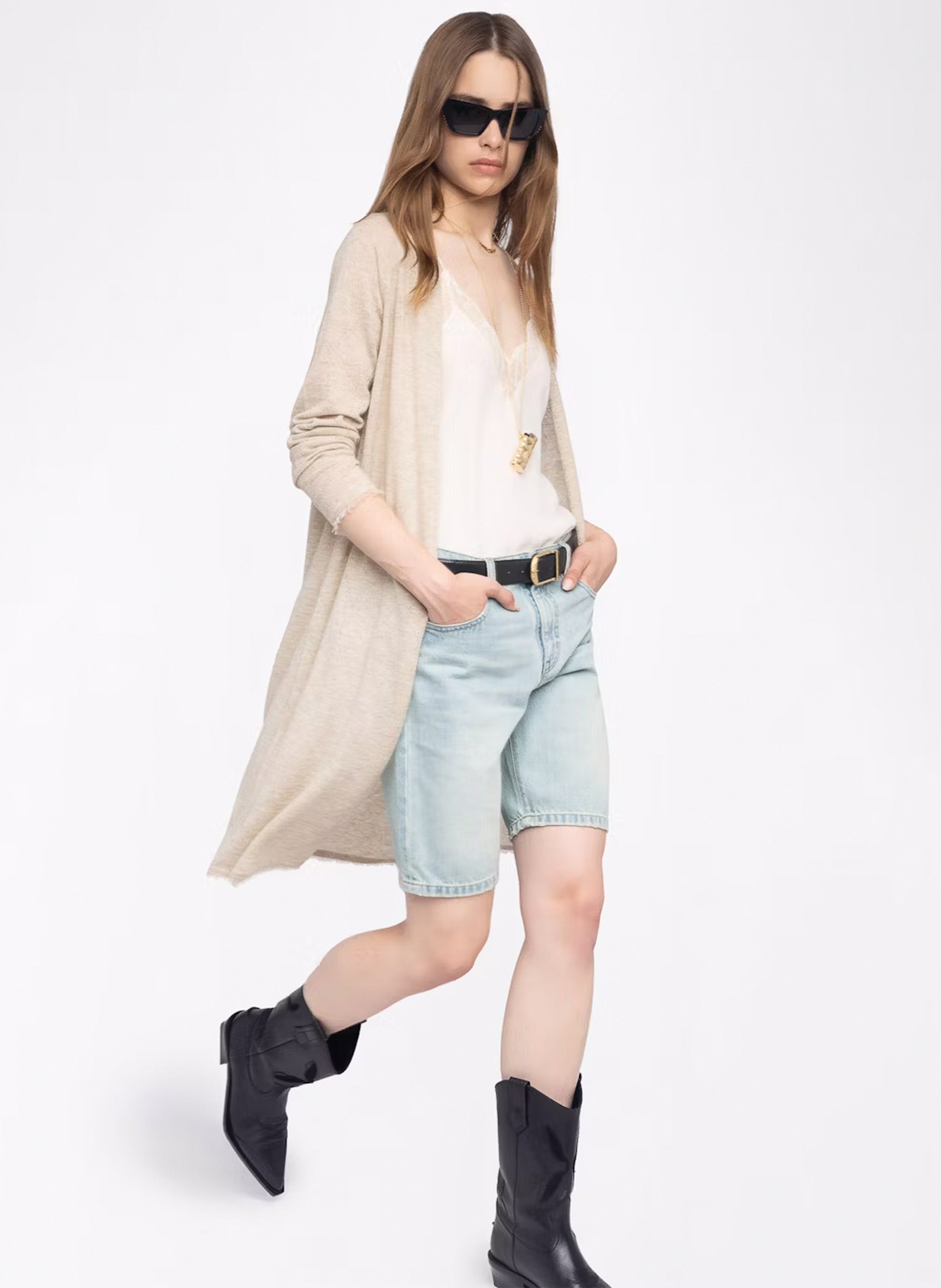 Langer Cardigan aus Kaschmir-Pointellestrick ZADIG&VOLTAIRE Beige