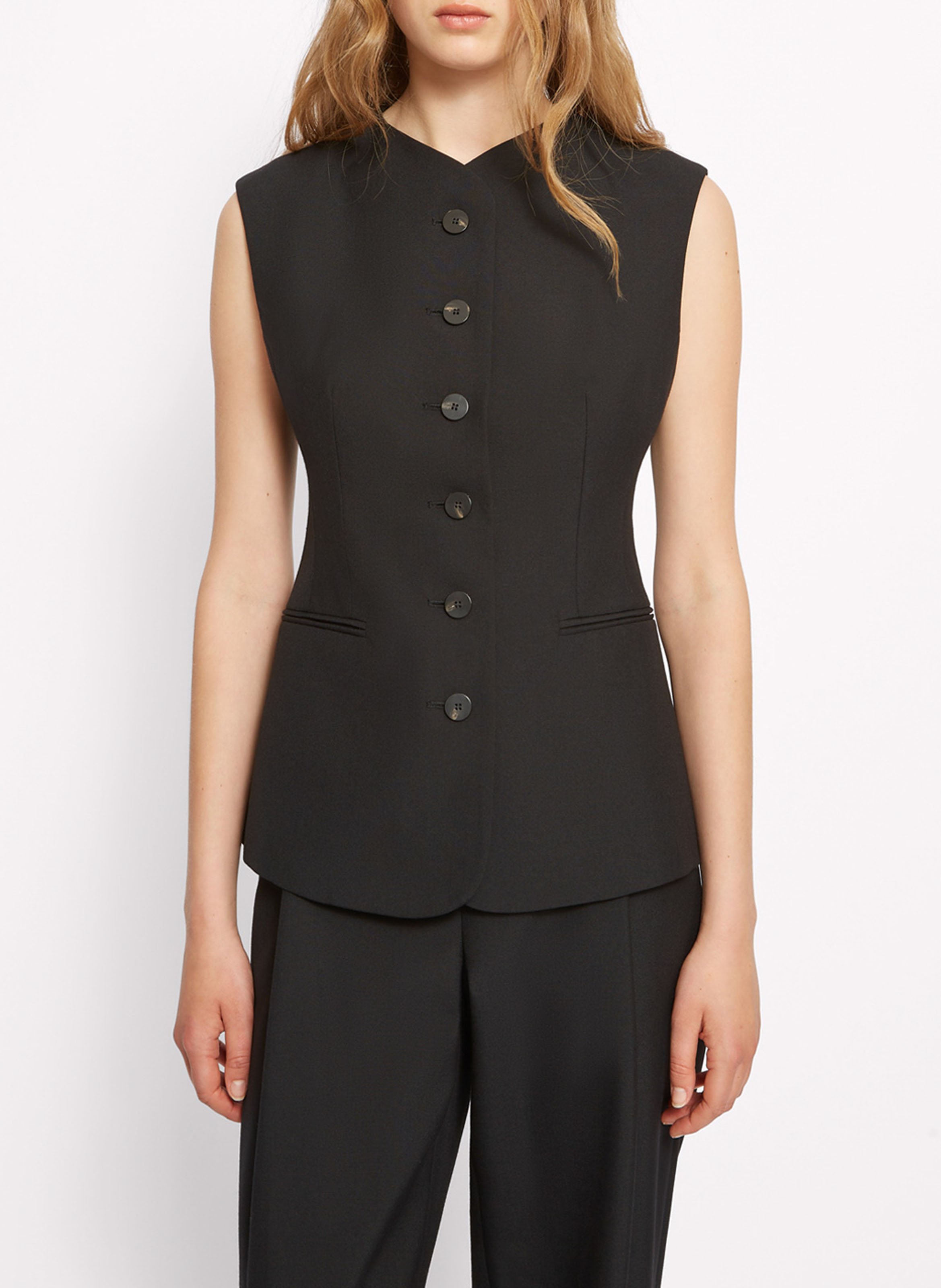 Gilet tailleur sans manches boutonné uni ROSEANNA Noir