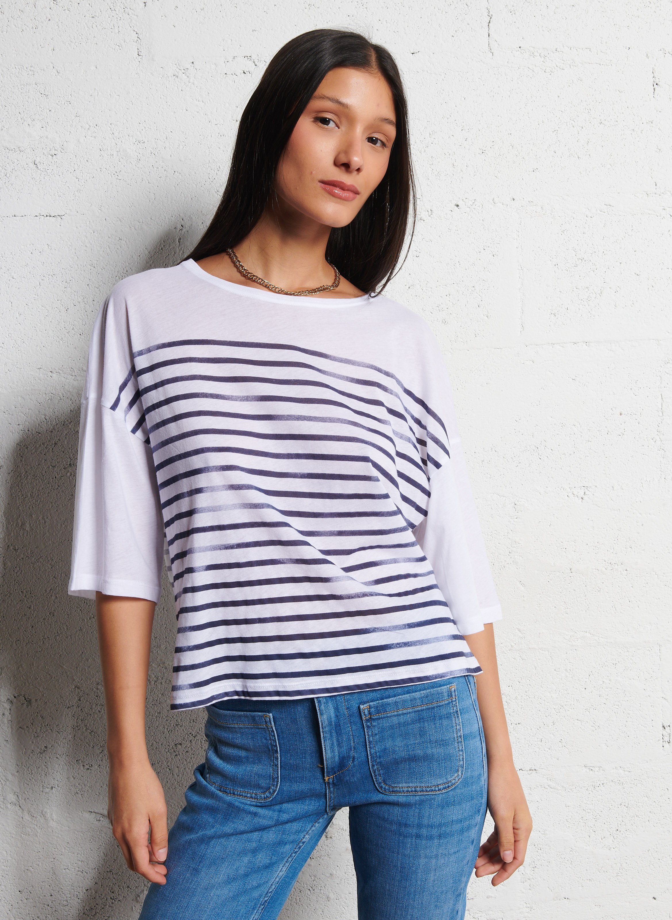 Round-neck striped T-shirt BA&SH White