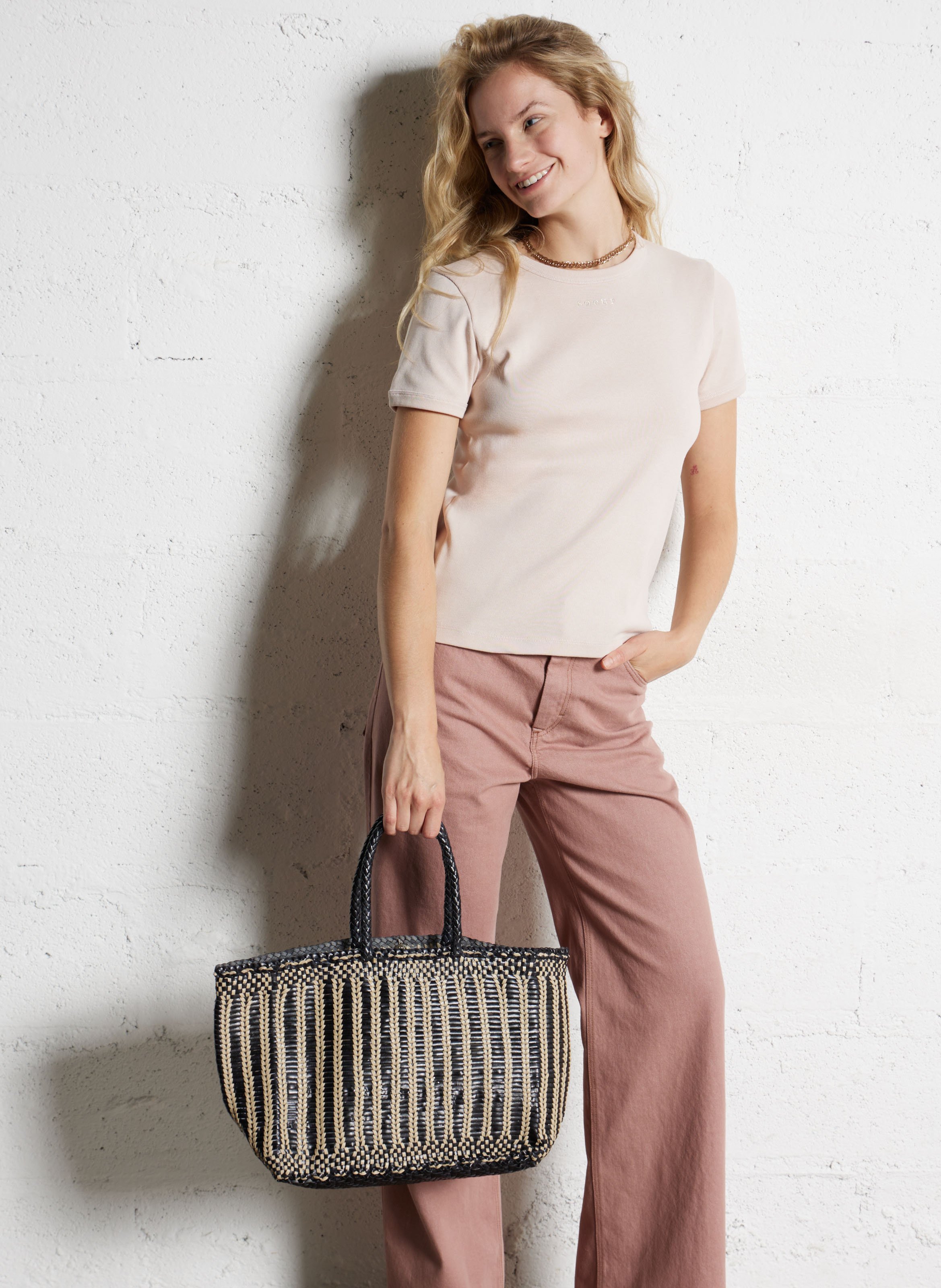 Gevlochten, leren mand Zwart