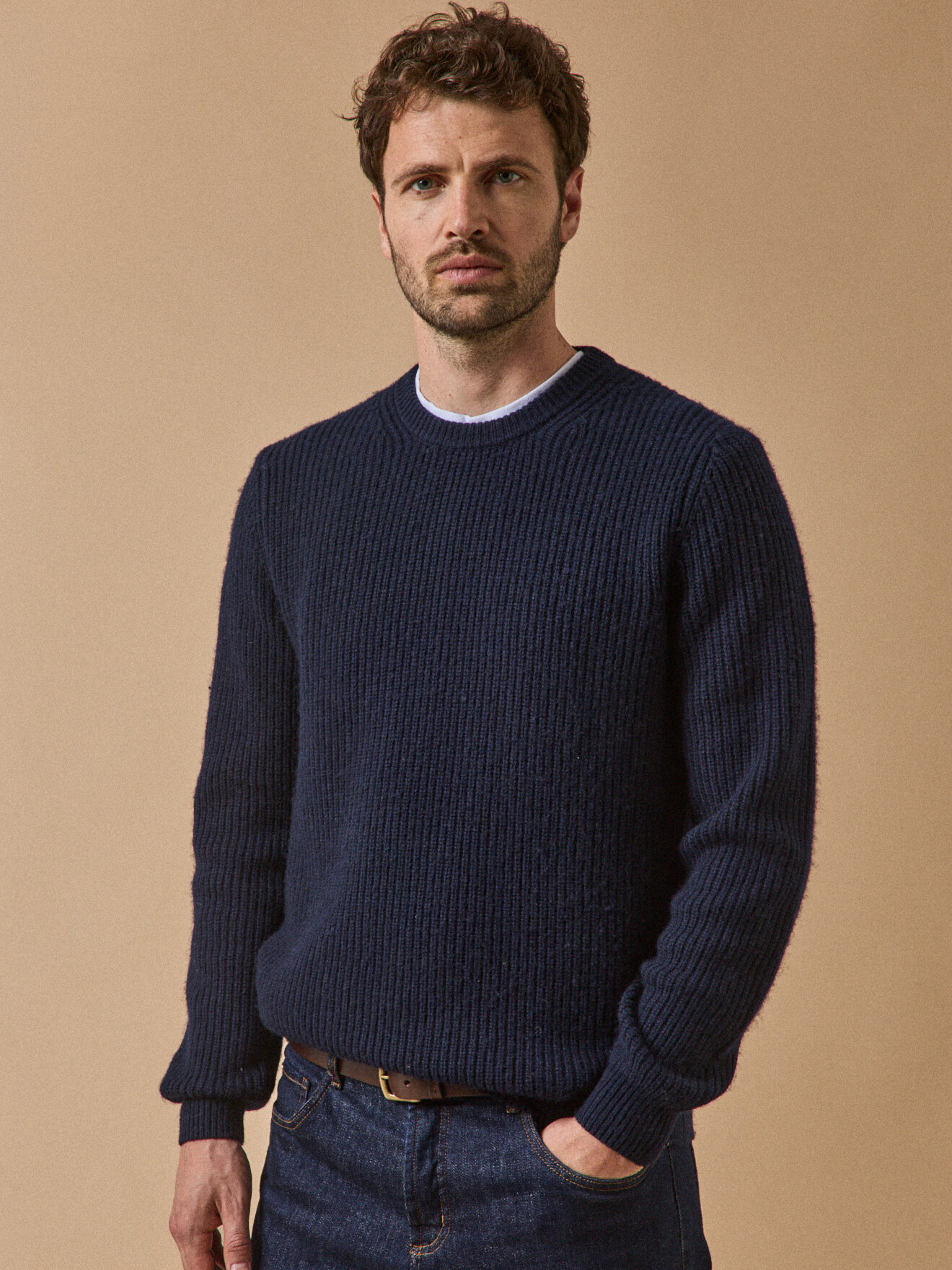 Rib-knit round-neck T-shirt CYRILLUS Blue