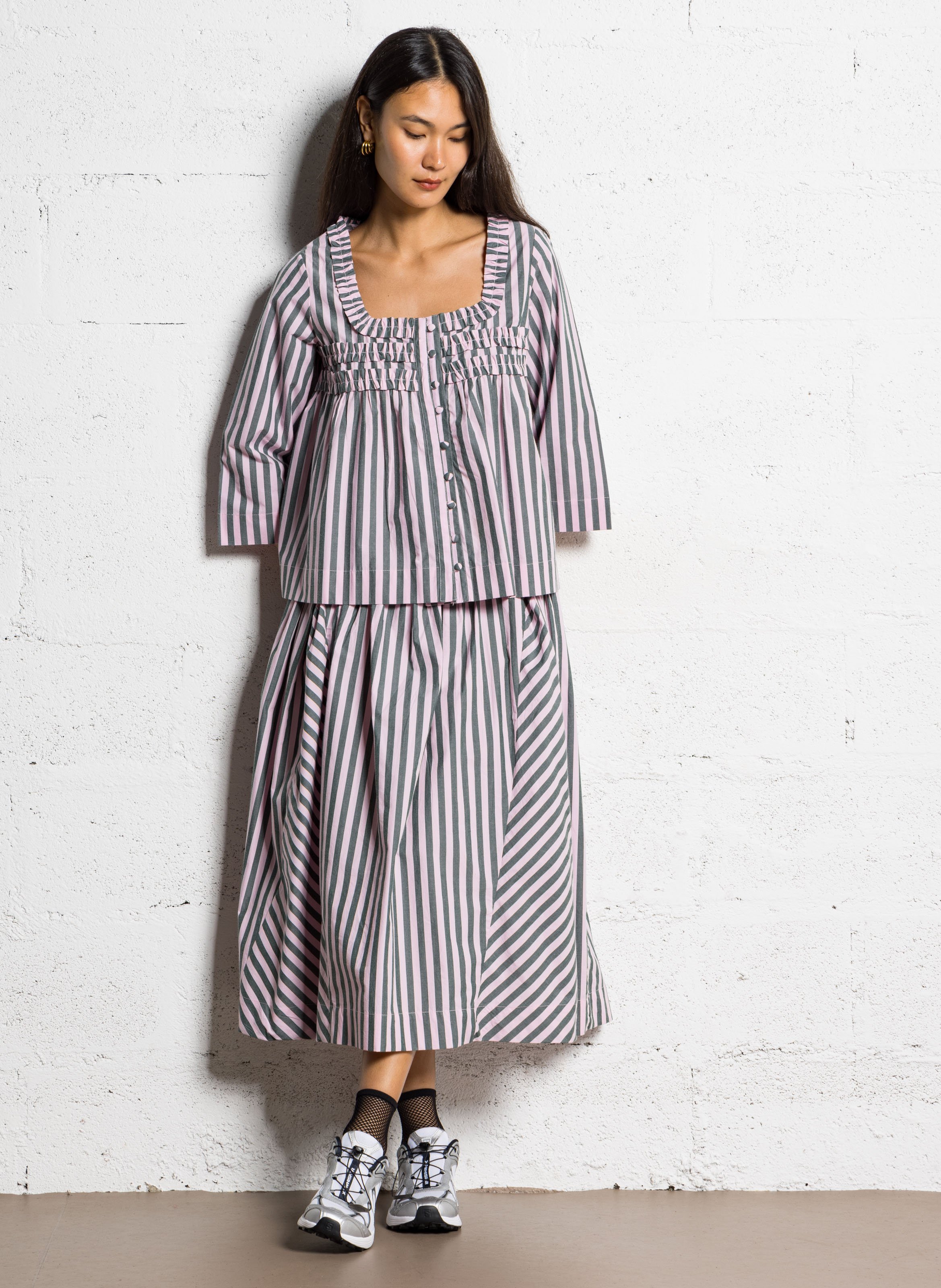 Blouse col carré rayée en coton bio DAMSON MADDER Multicolore