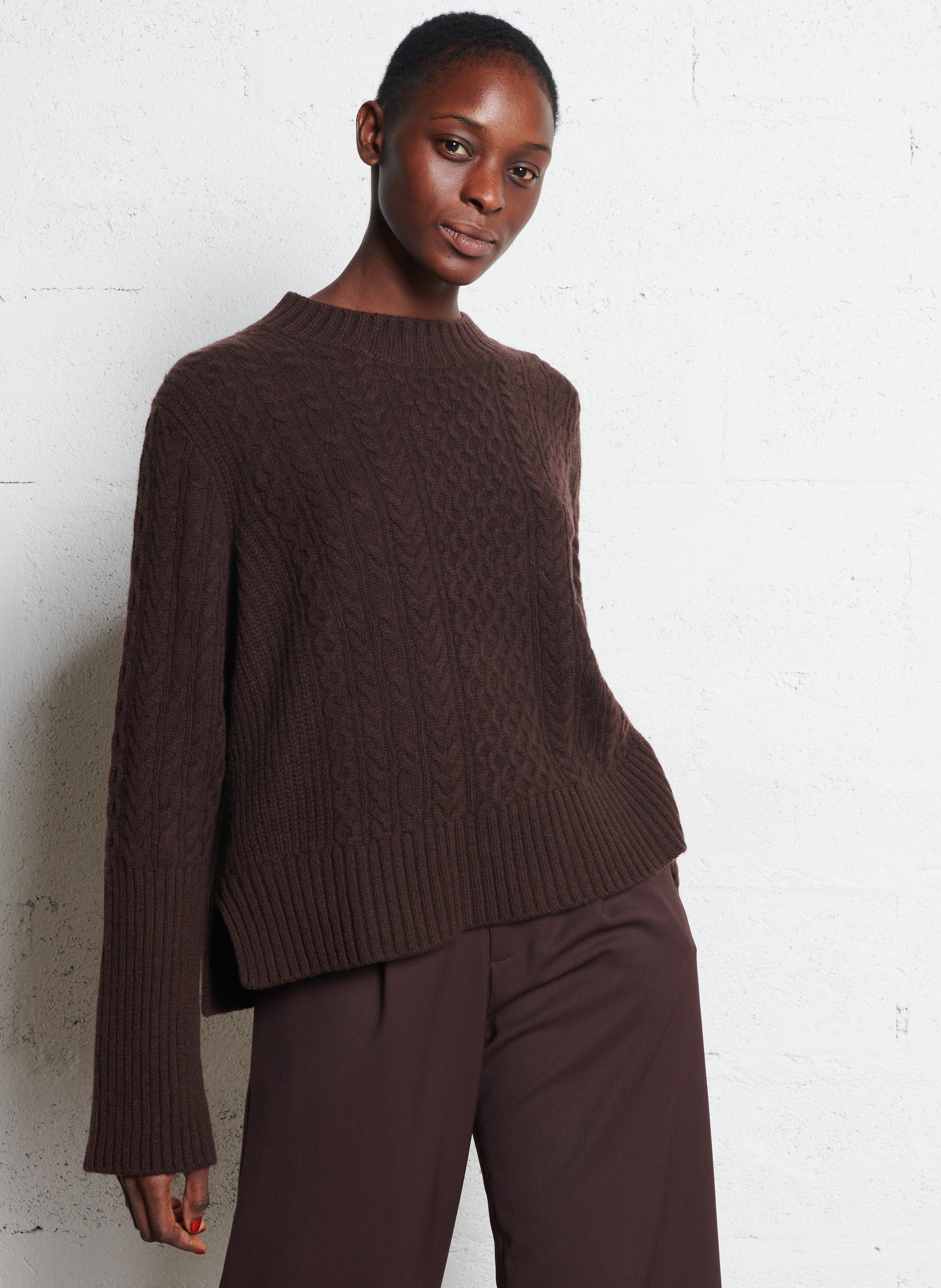 Pull col rond en laine MAISON ANJE Marron