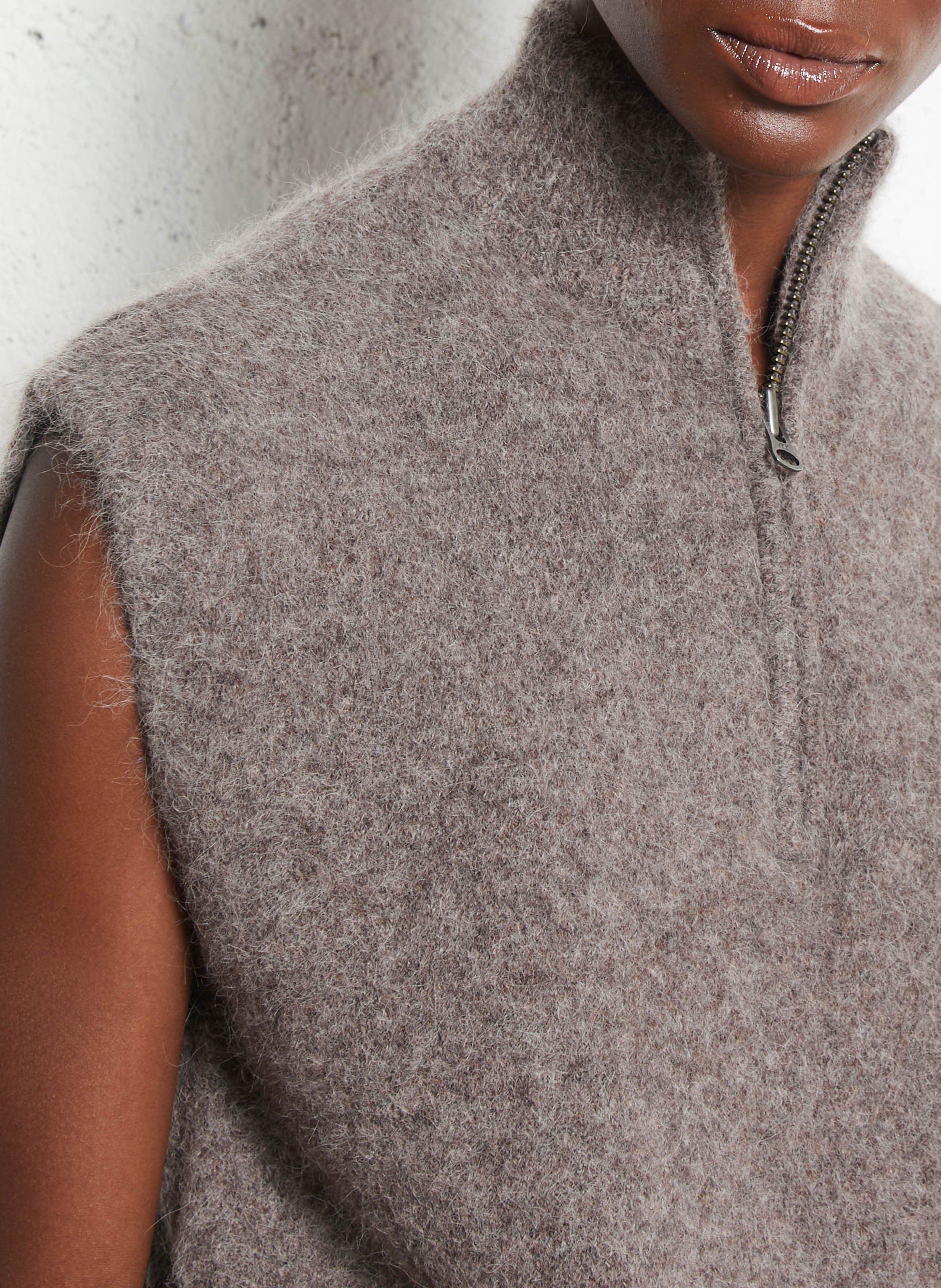 Pull col montant en laine mélangée Beige