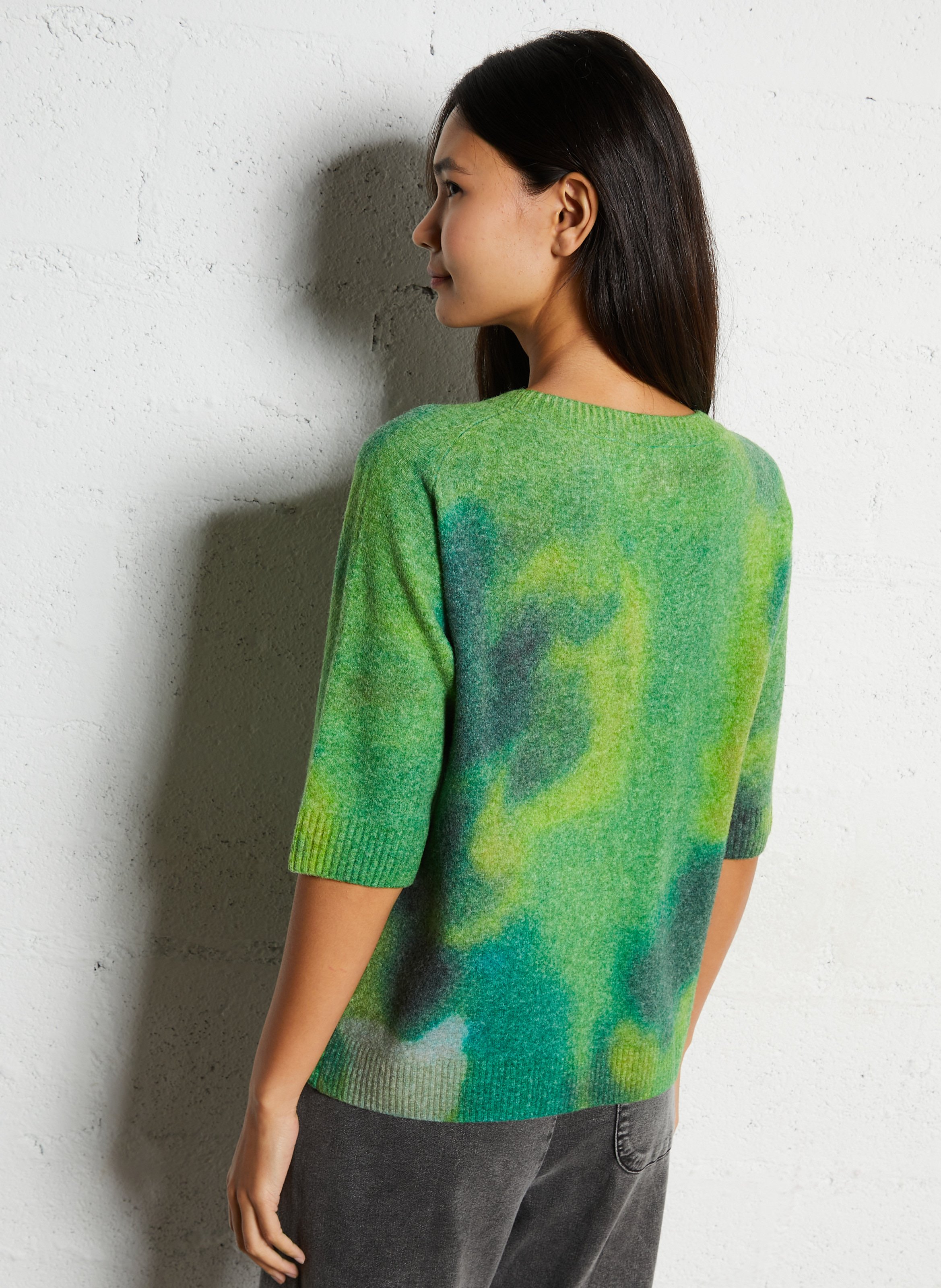 Pull col rond en laine mélangée LEON & HARPER Vert