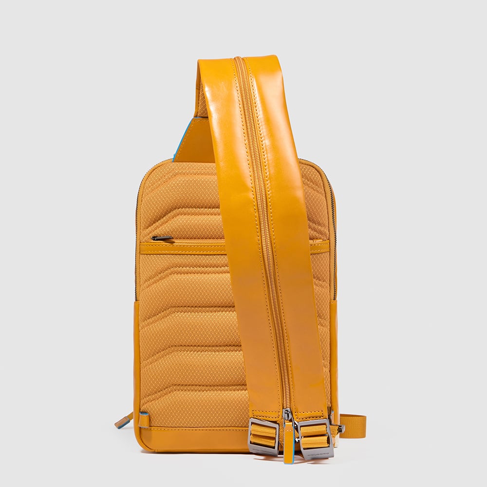 Men's chest bag in leather convertible into a backpack with RFID protection PIQUADRO Yellow