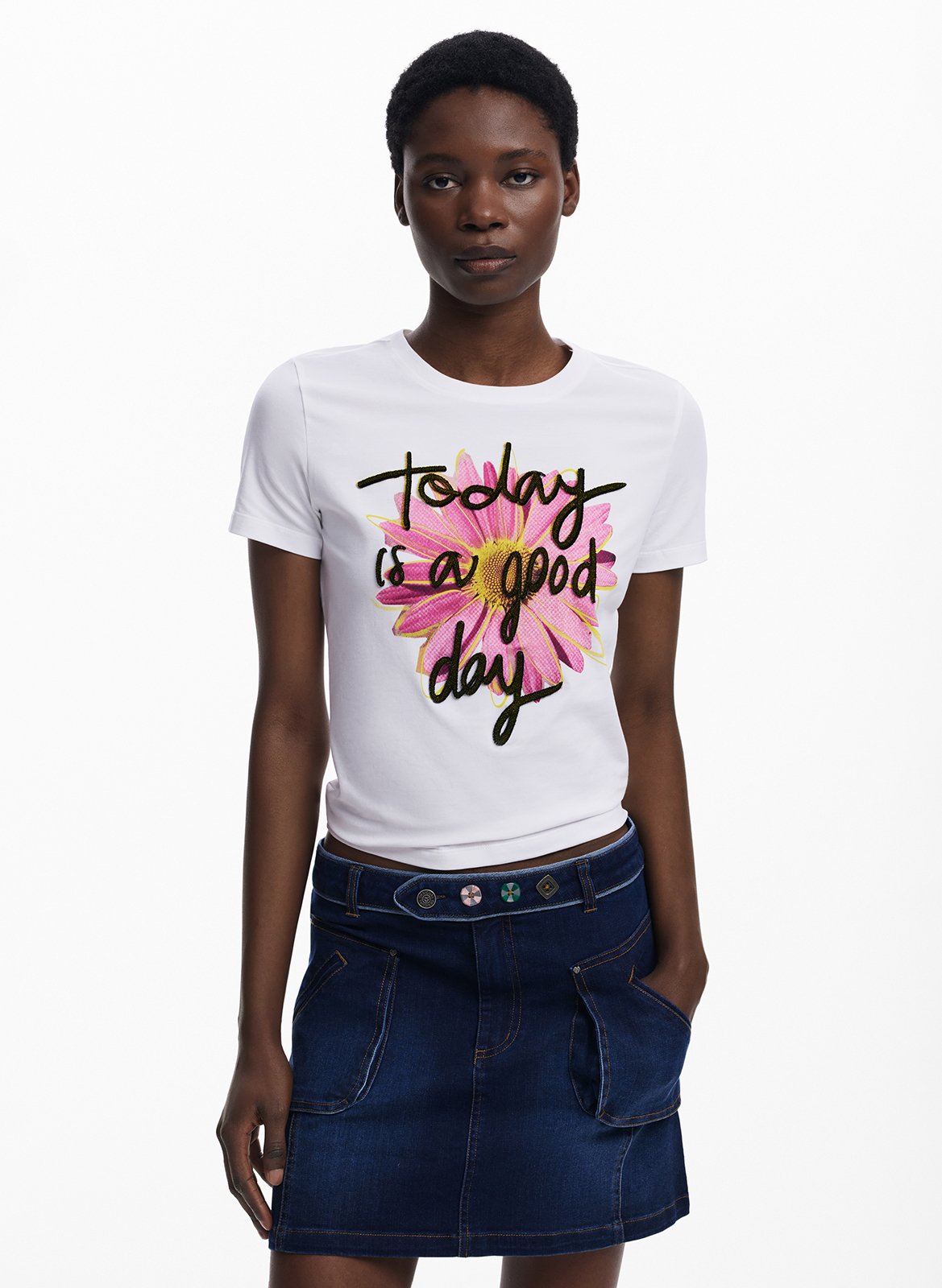 Tee-shirt droit manches courtes imprimé DESIGUAL Blanc