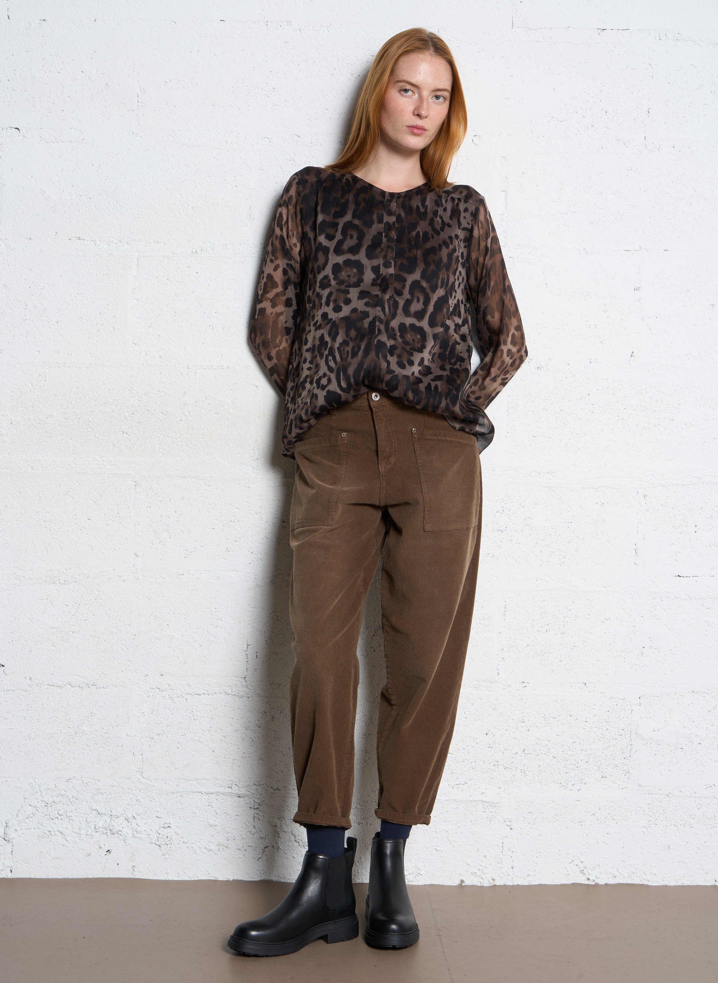 Blouse droite col rond léopard SUD EXPRESS Beige