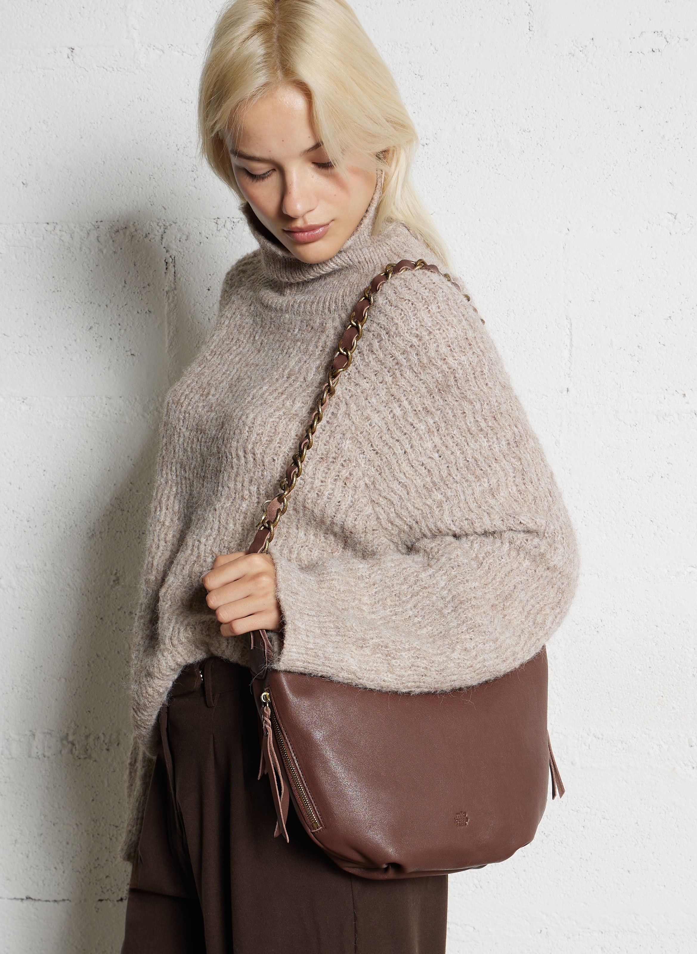 Leren clutch MILA LOUISE Bruin