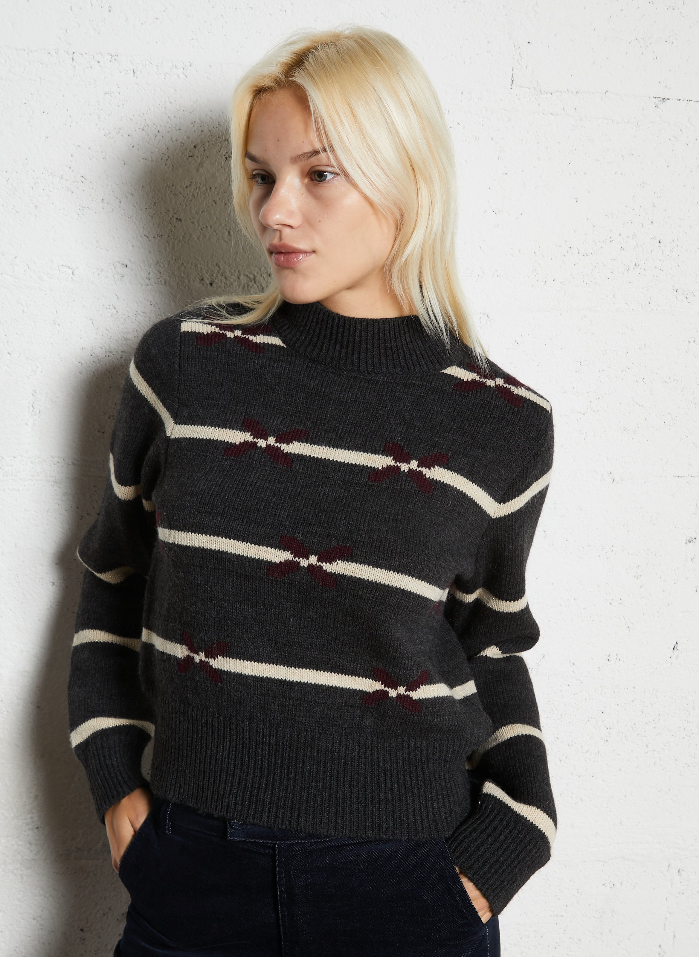 Pull col montant rayé I CODE Noir