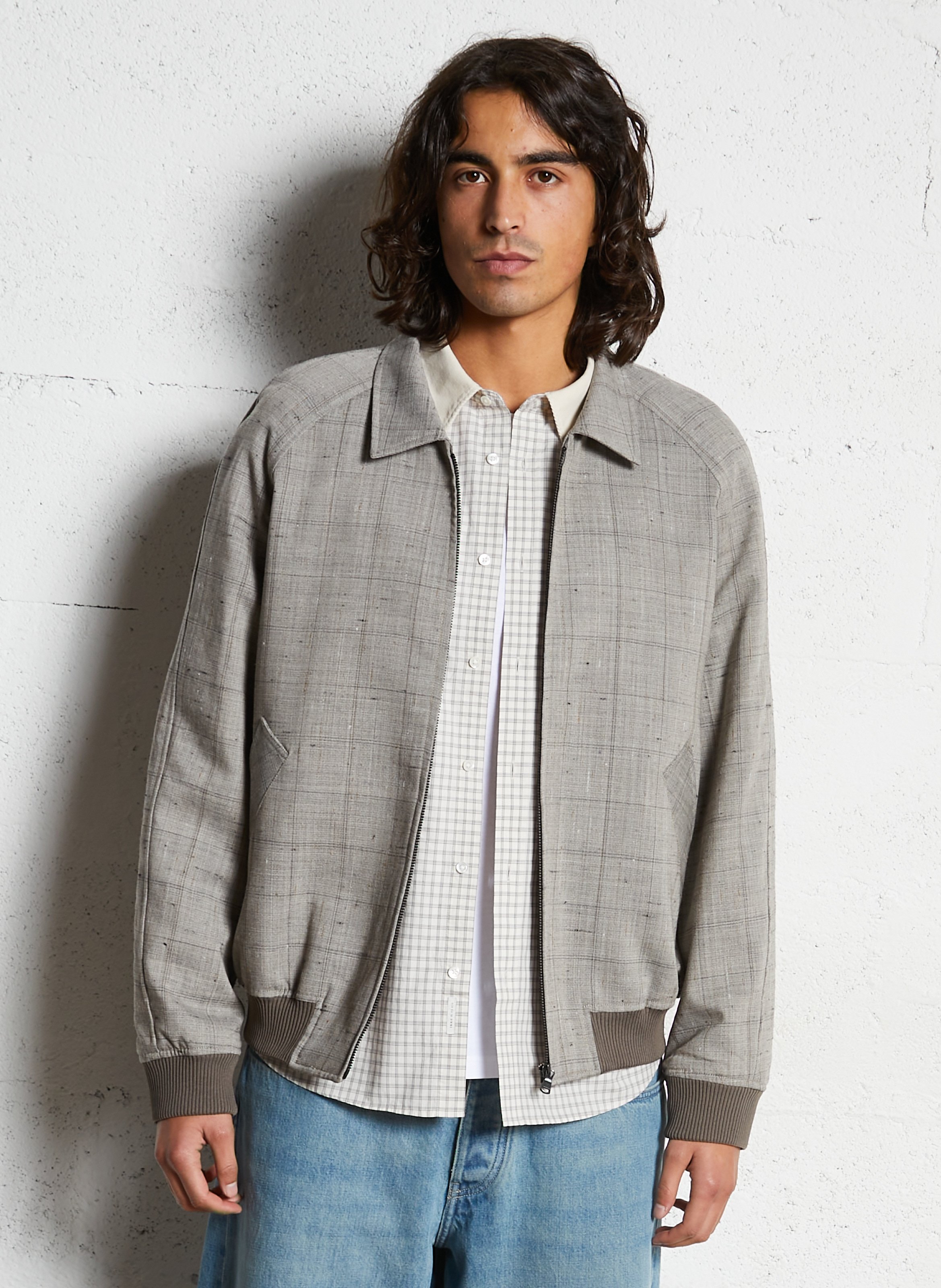 Checked jacket with classic collar IKKS Brown