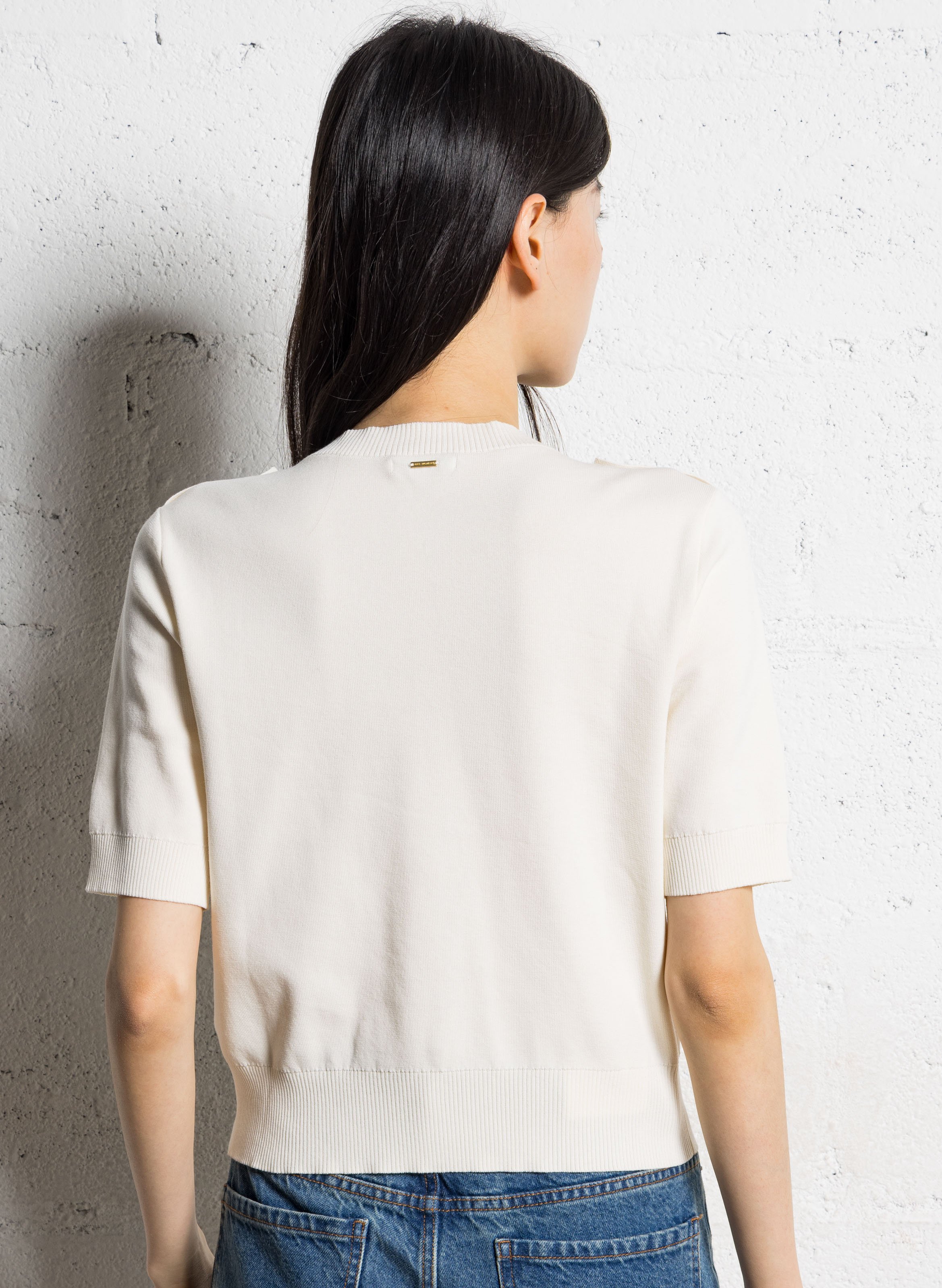 Cardigan droit col rond en coton mélangé IKKS Blanc