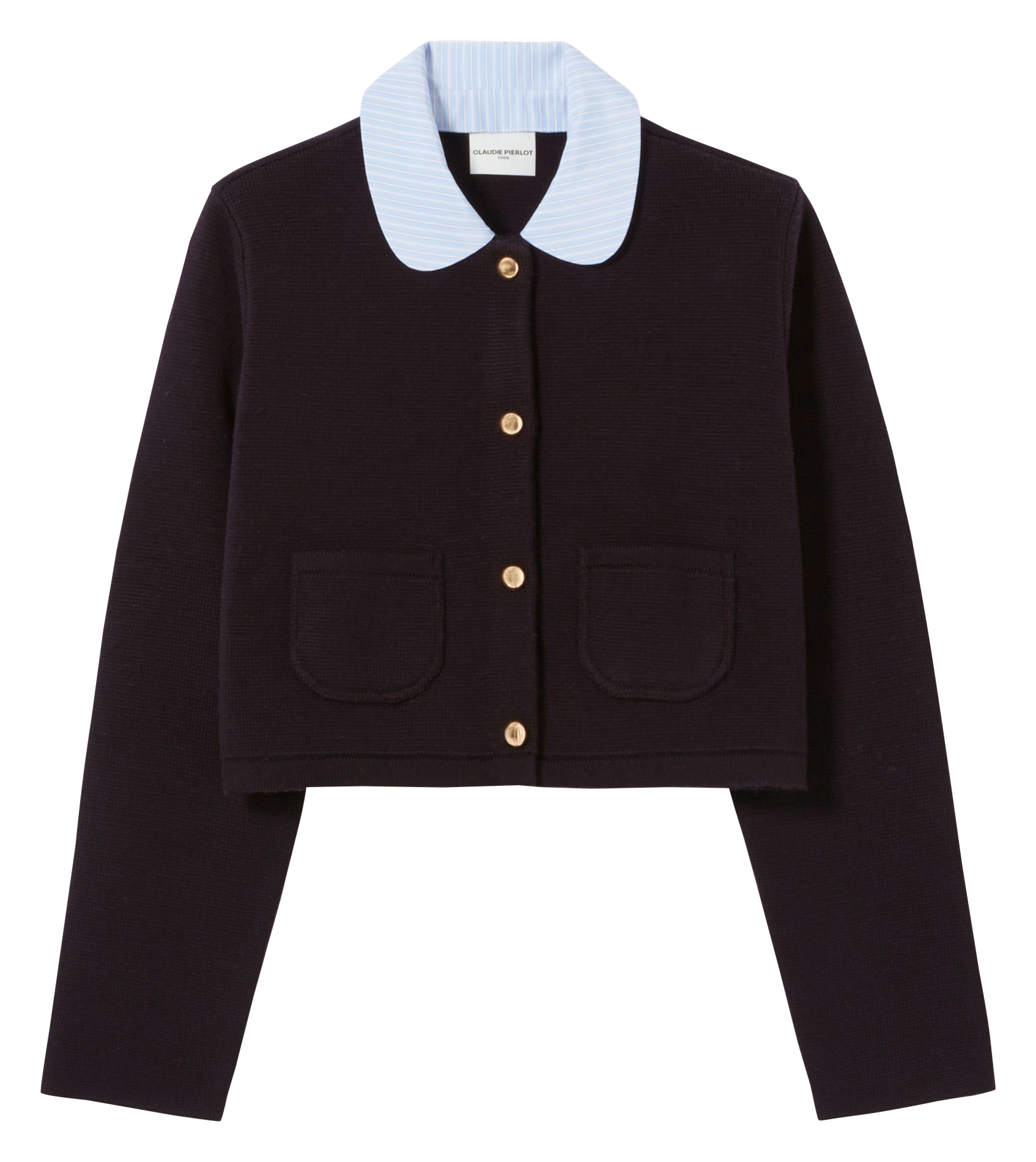 Cardigan court uni à col rayé CLAUDIE PIERLOT Bleu