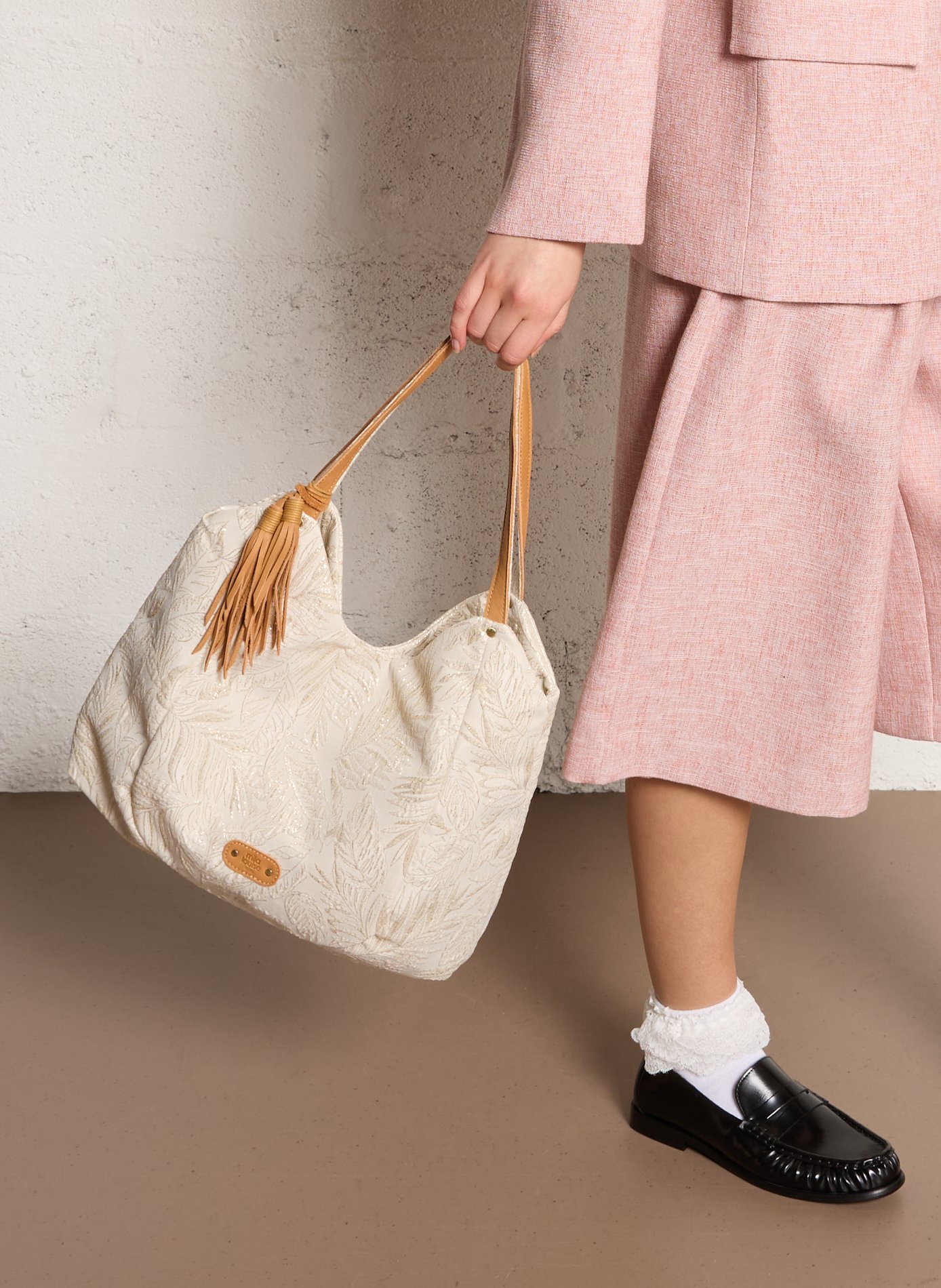 Tote bag with shiny patterns MILA LOUISE Beige