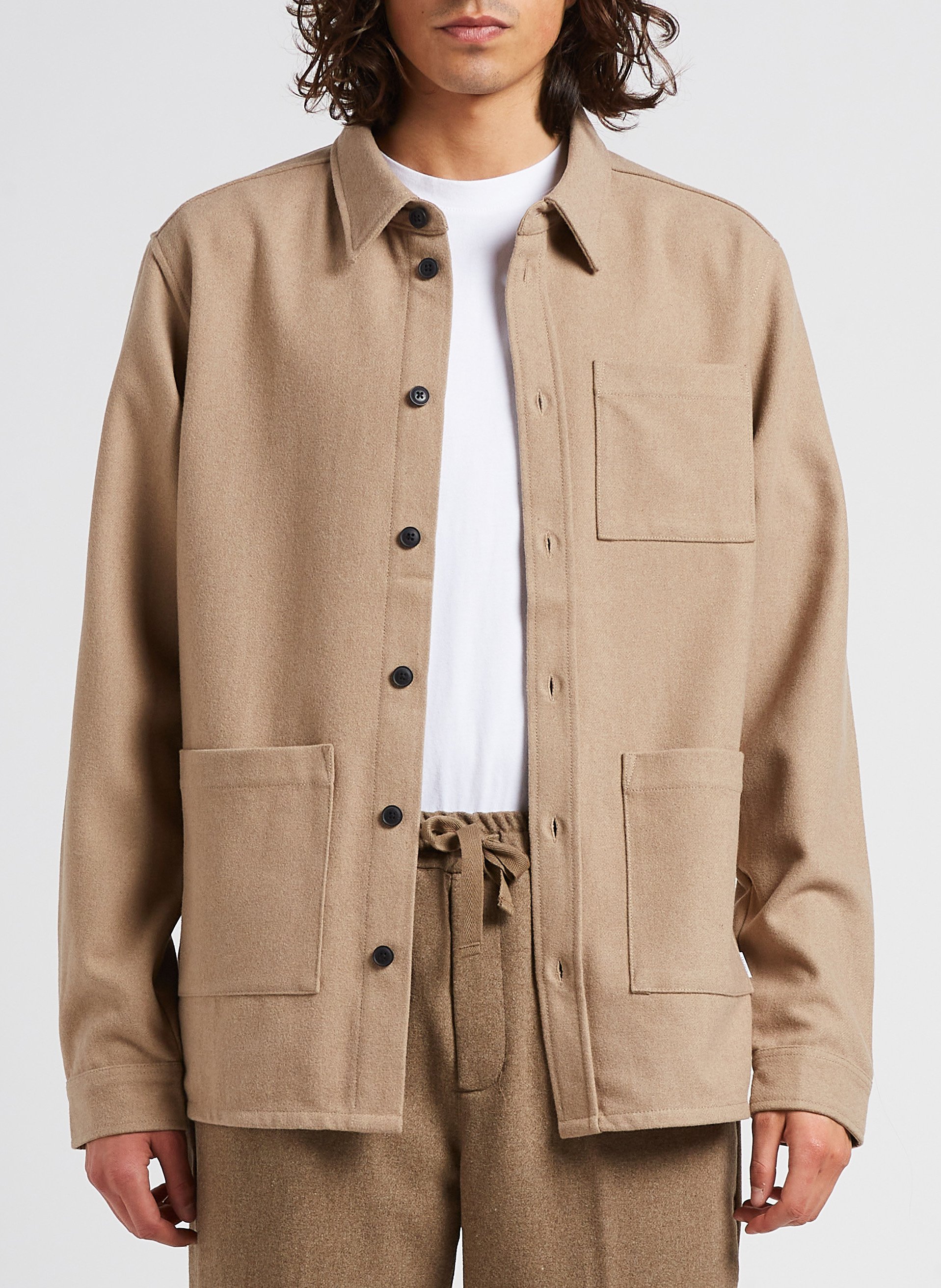Wool-blend overshirt with classic collar LES DEUX Beige