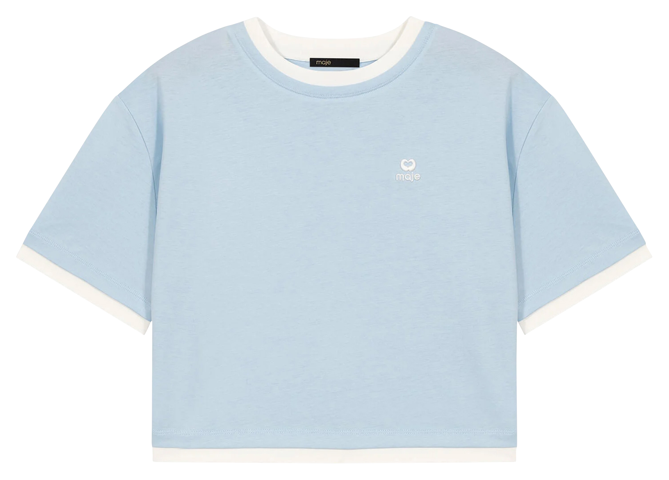 Tee-shirt court droit en coton MAJE Bleu
