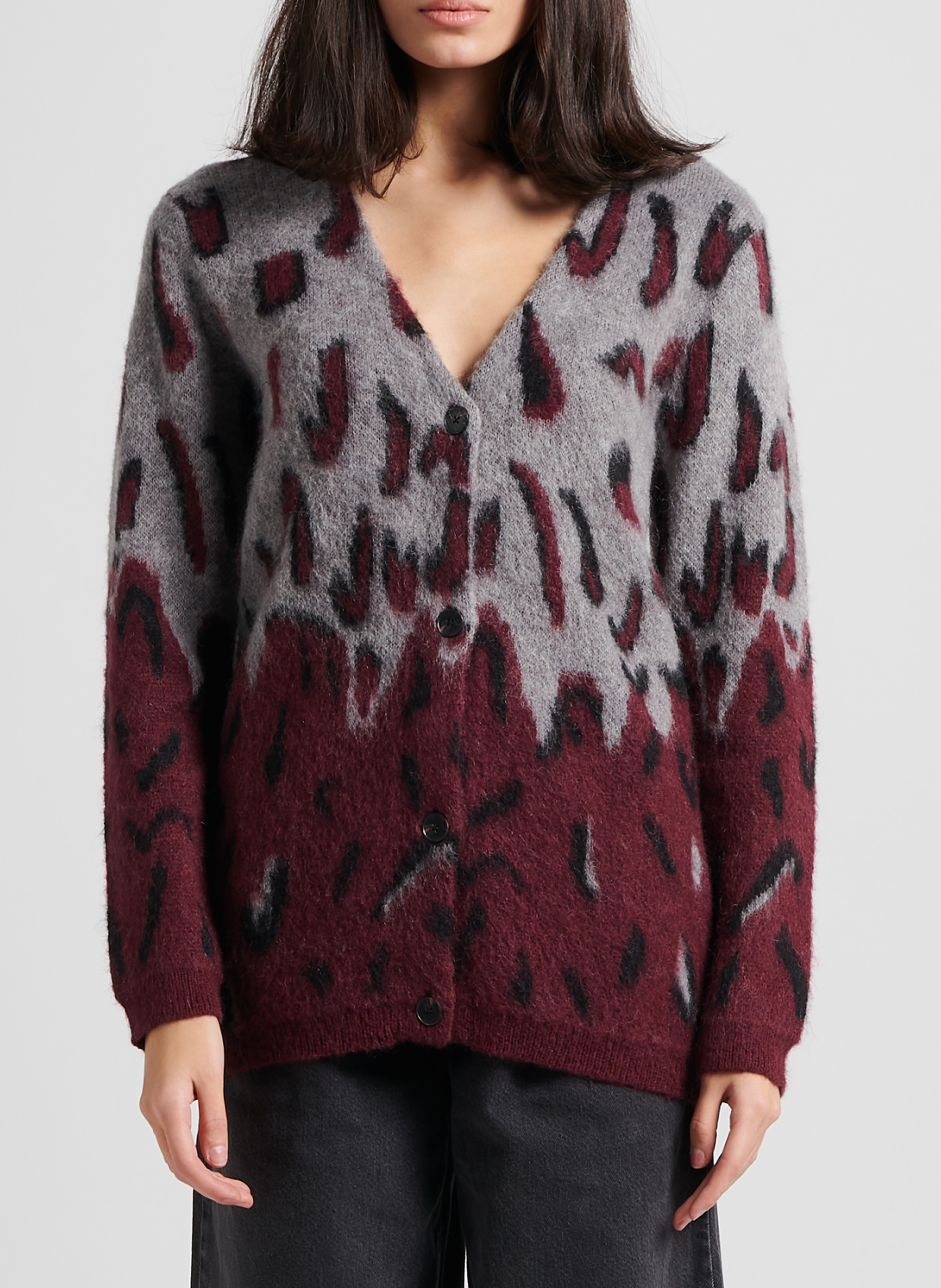 Gerade geschnittene Strickjacke mit V-Ausschnitt und Print SCOTCH AND SODA Rot