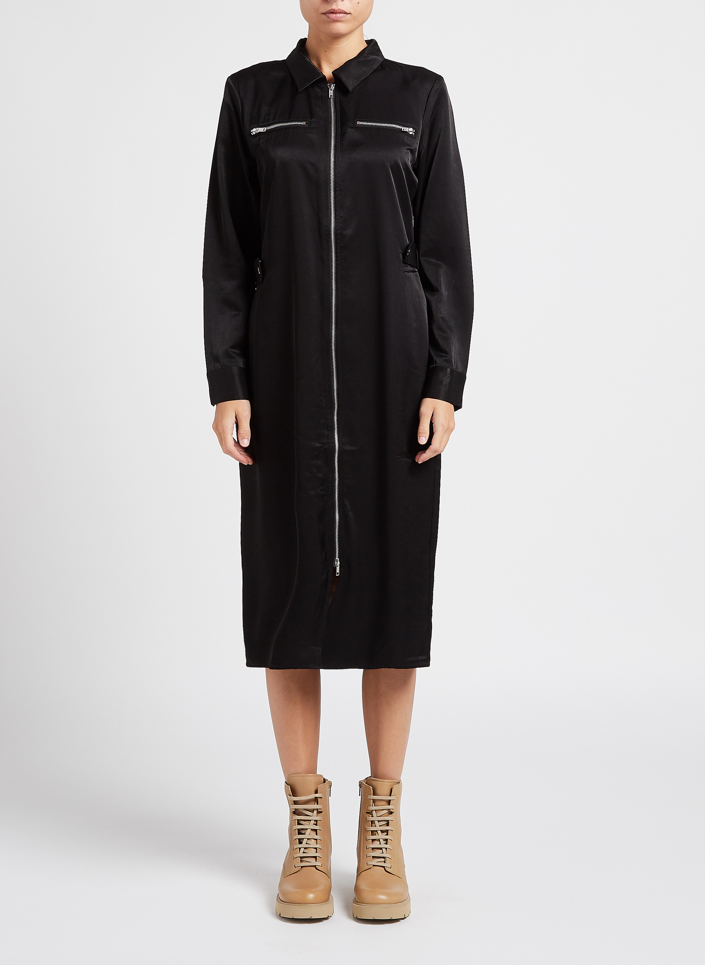 Satiniertes Kleid mit klassischem Kragen VILA Schwarz