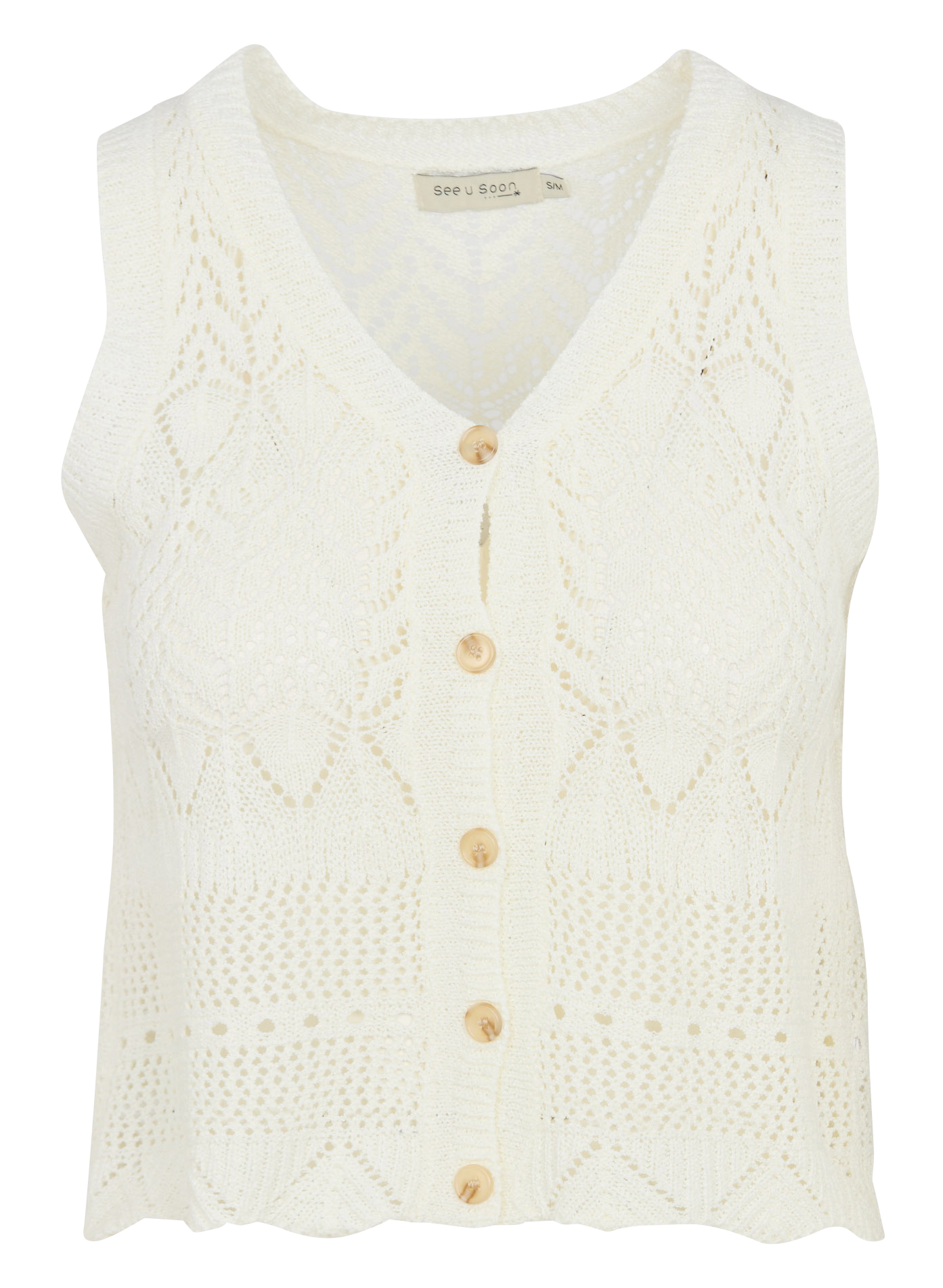 Top sans manches col V en crochet SEE U SOON Blanc