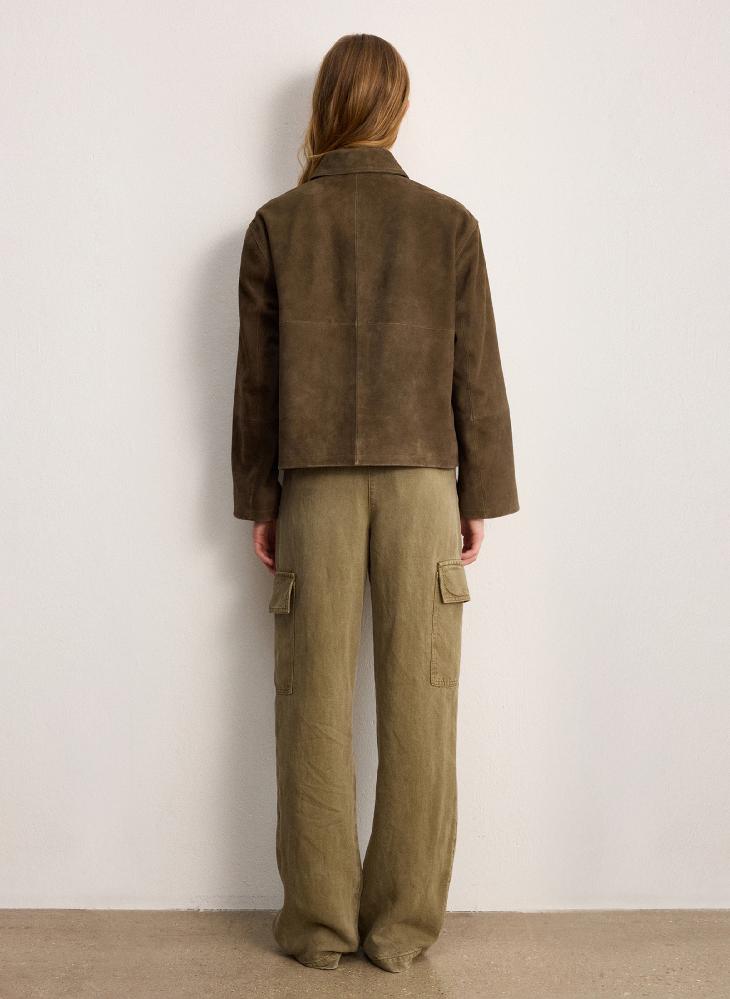 Oversized jacket with classic collar in suede leather PABLO Khaki