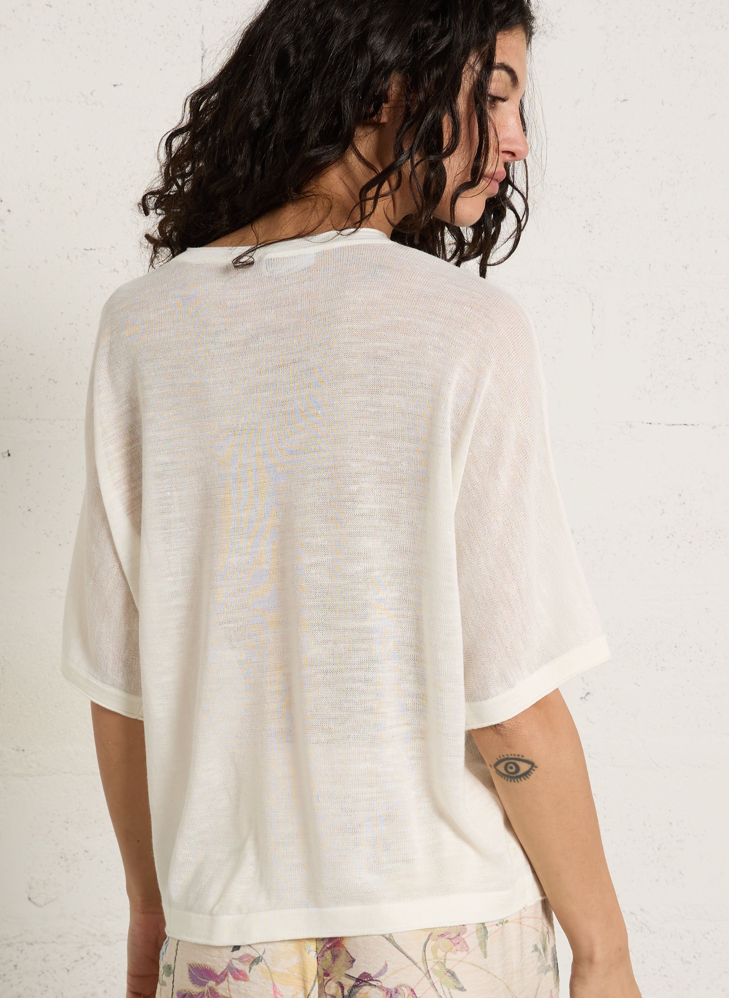 Pull ample col V en maille fine IMPERIAL Blanc