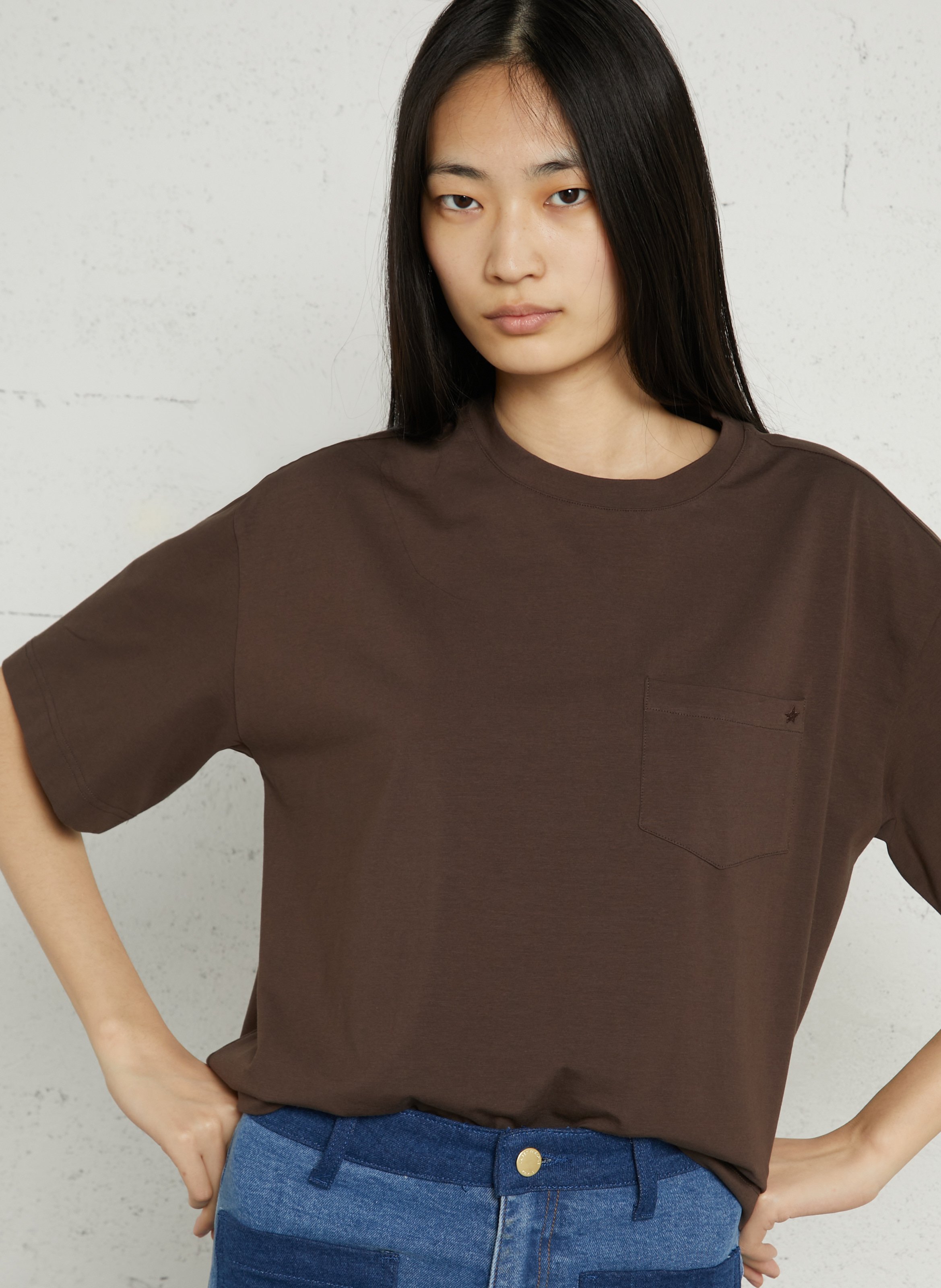 Tee-shirt boxy oversize col rond en coton mélangé LA PETITE ETOILE Marron