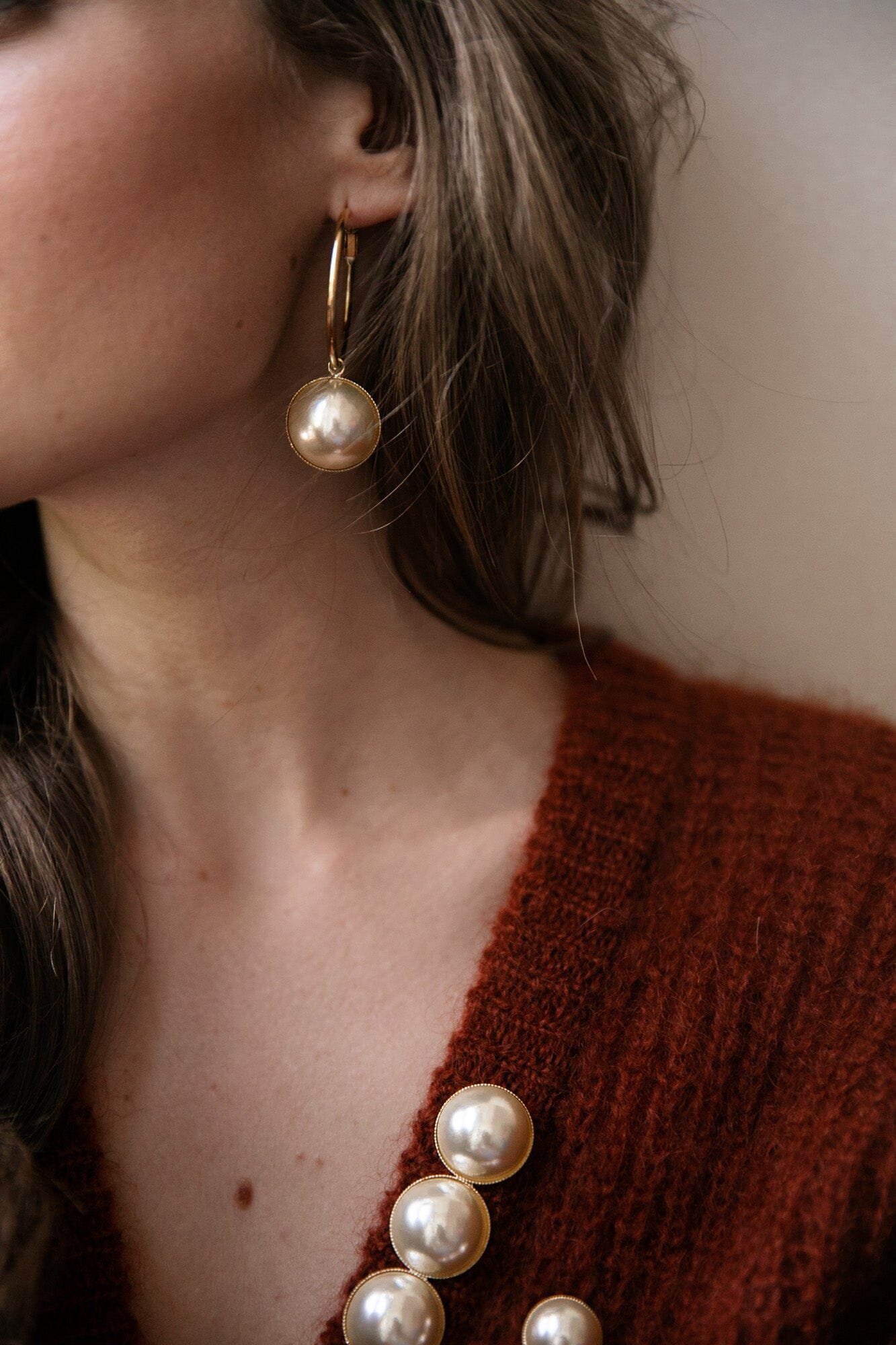 Small silver-plated pearl hoop earrings MONSIEUR SIMONE Golden