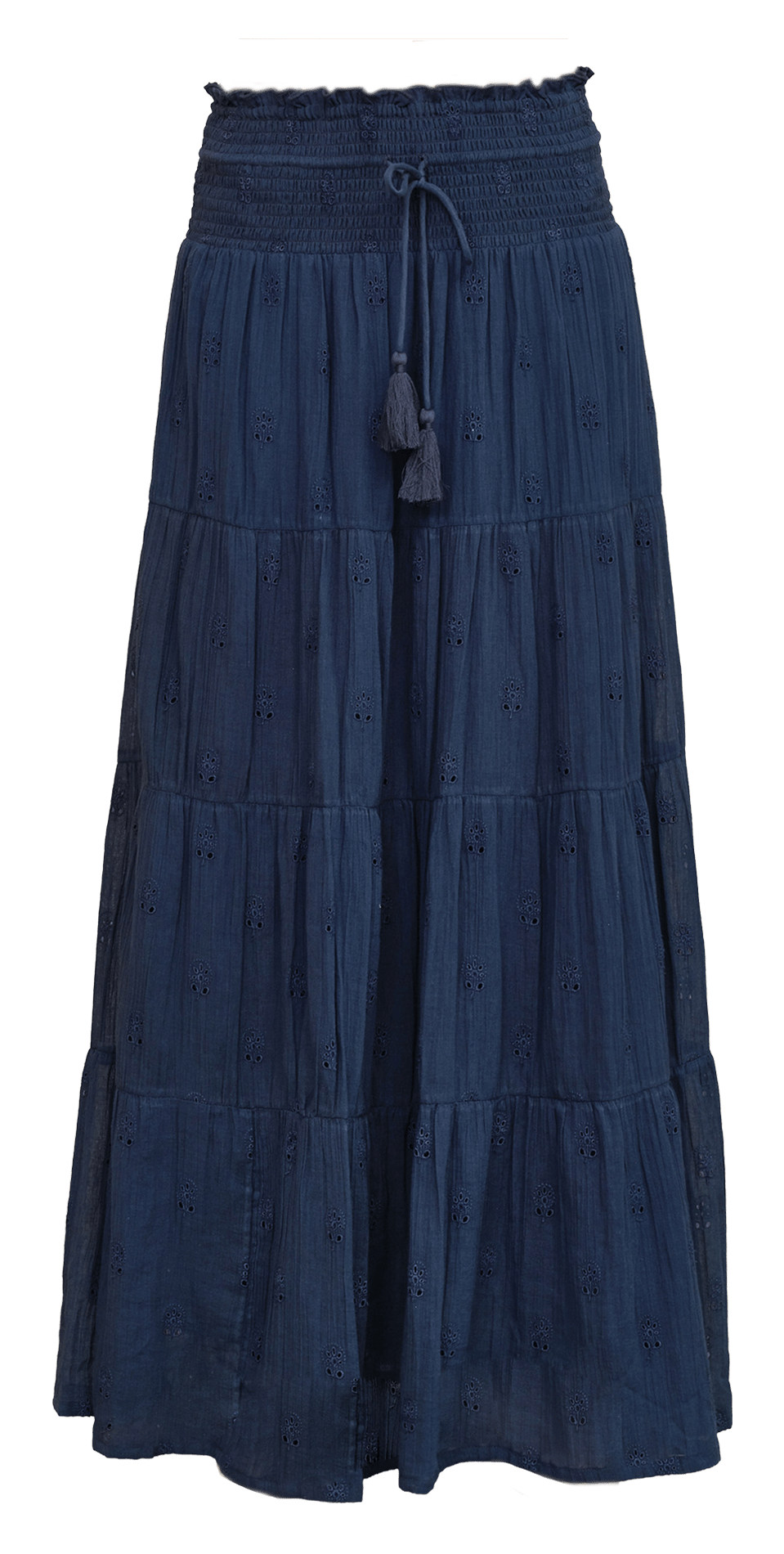 Weit geschnittener langer Rock mit Broderie Anglaise M.A.B.E Blau