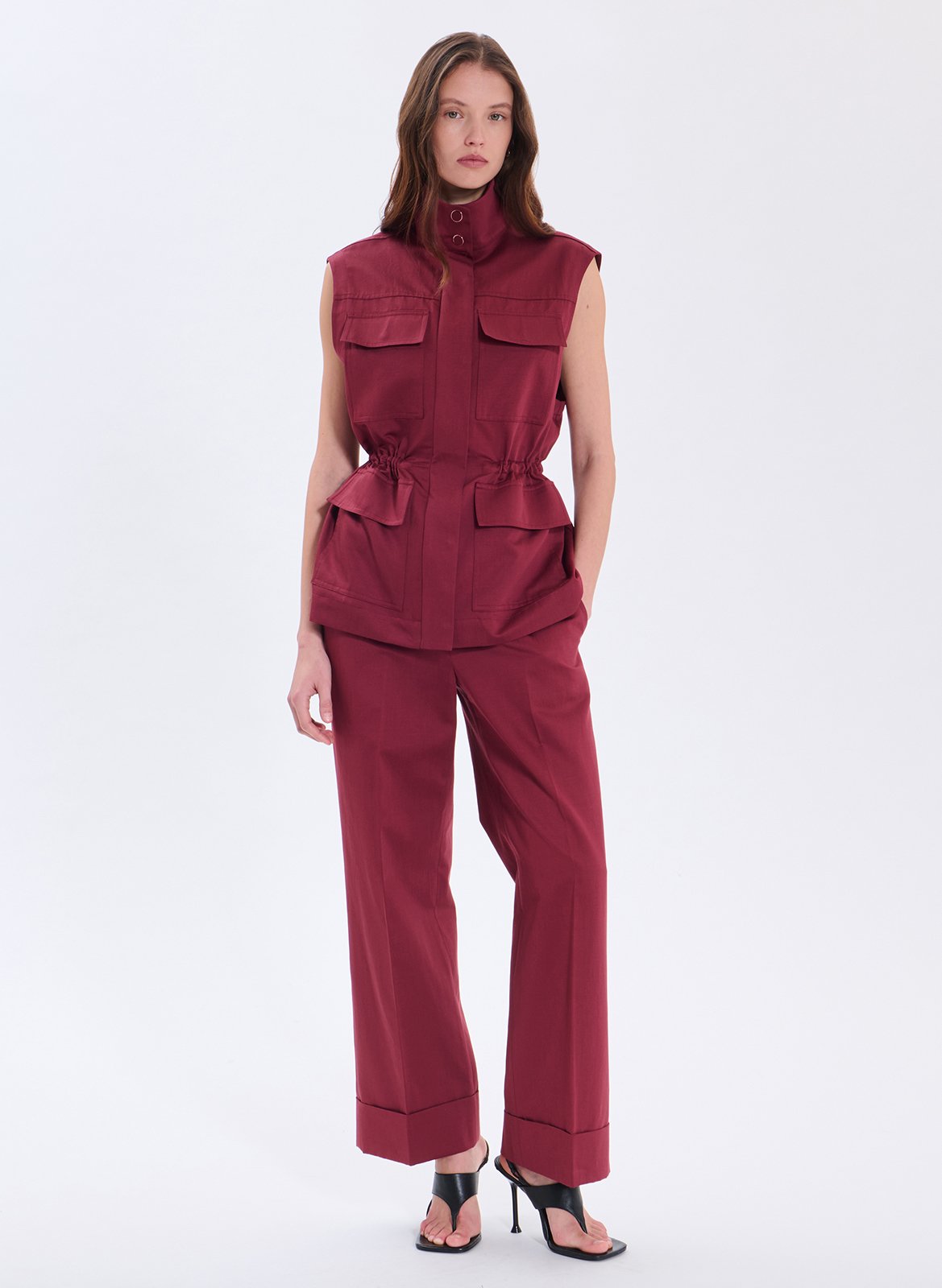Plain high-waisted straight-cut pants ZAPA Red