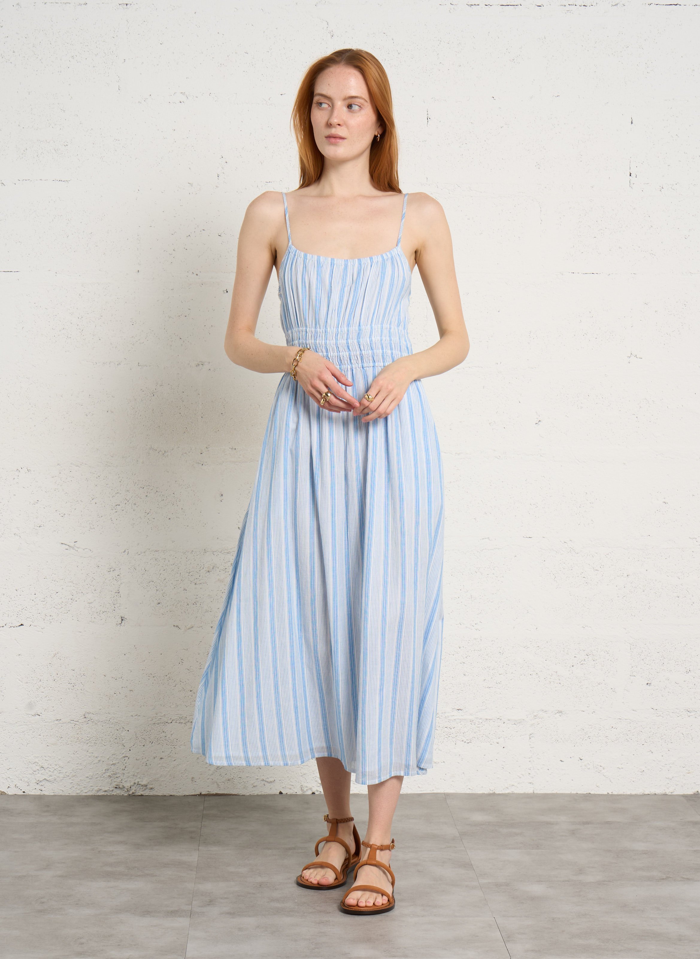 Robe midi évasée en coton PETITE MENDIGOTE Bleu