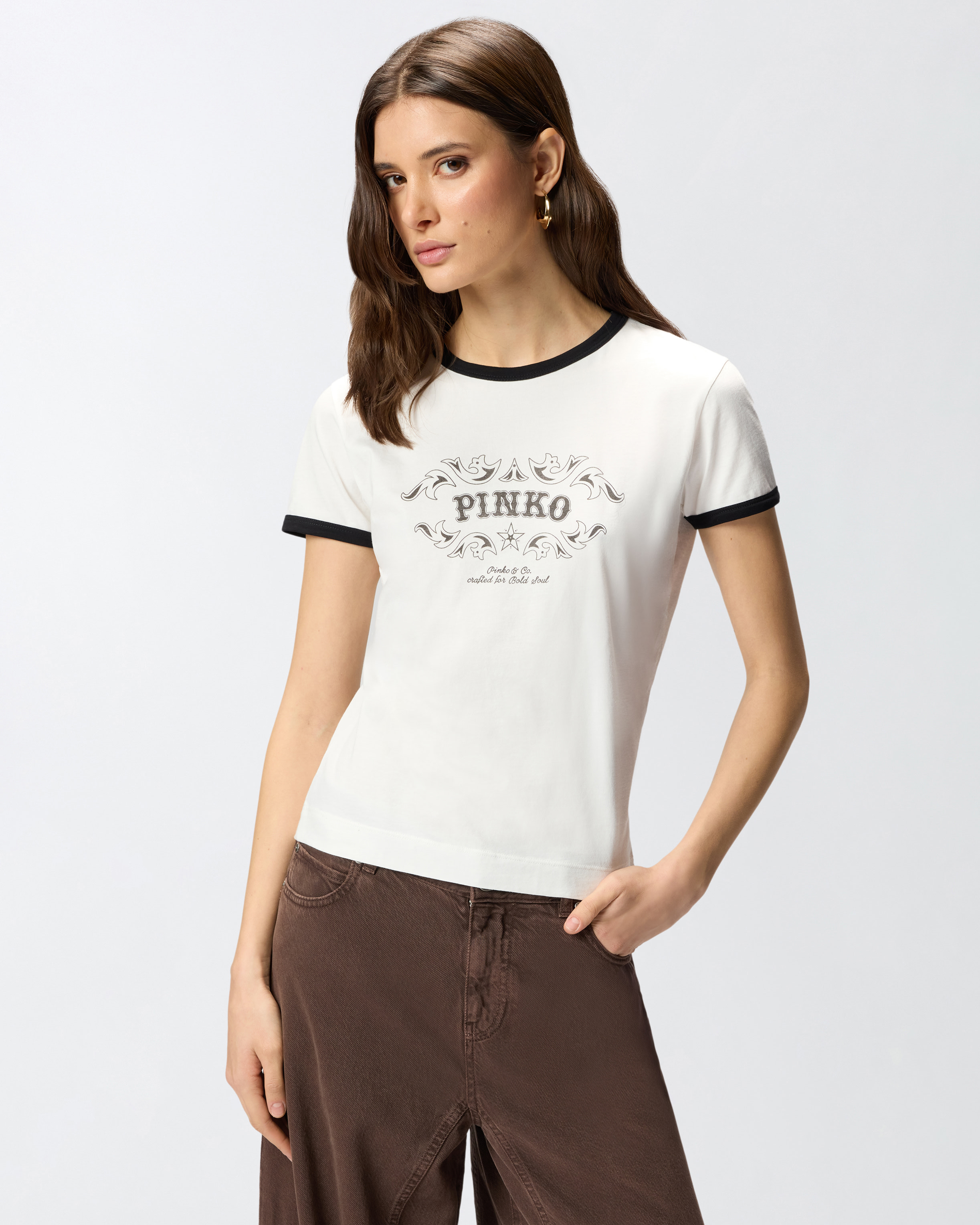 T-shirt à logo imprimé PINKO Rayé