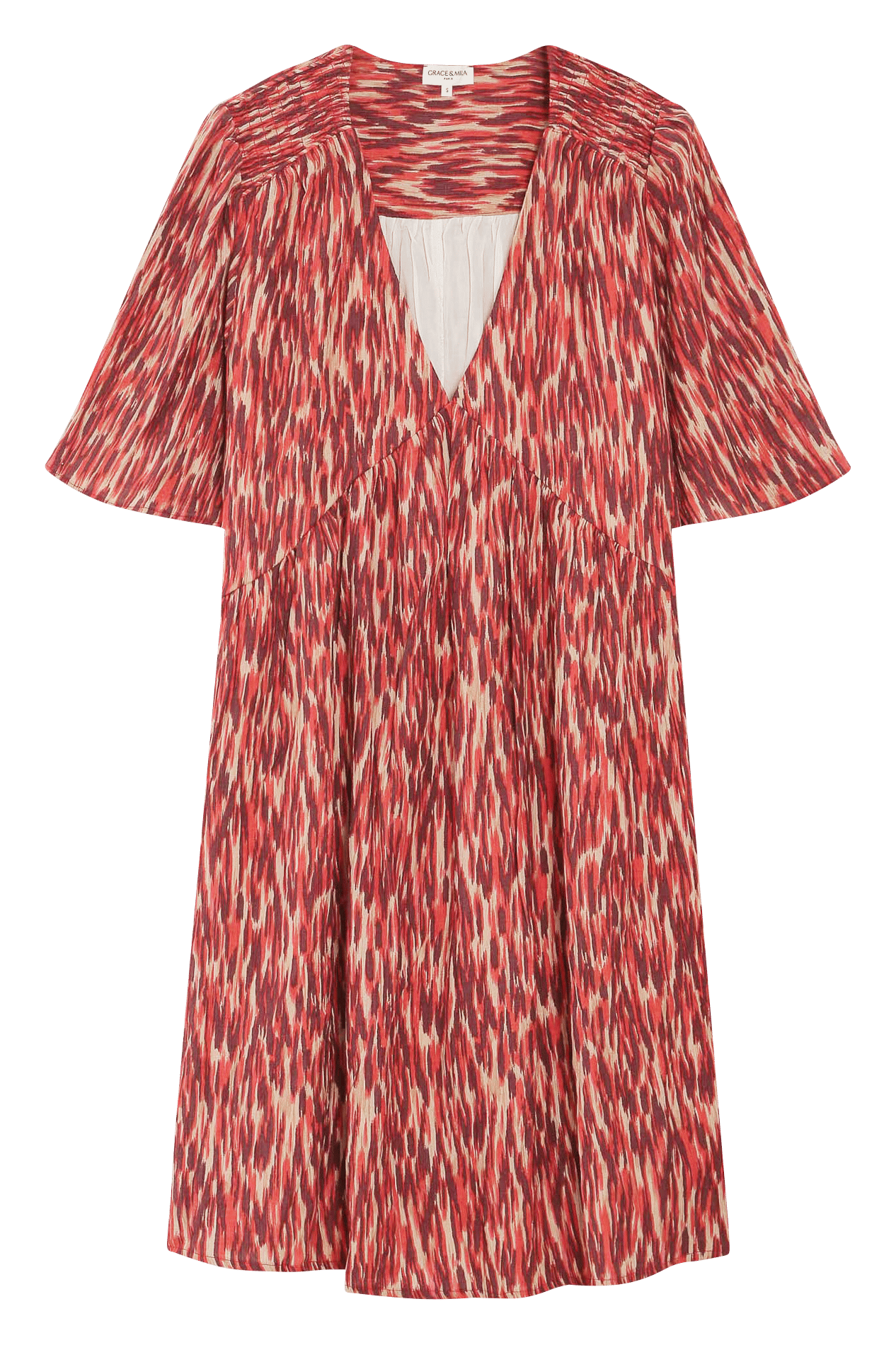 Weit geschnittenes Kurzkleid mit V-Ausschnitt und Print GRACE ET MILA Rot