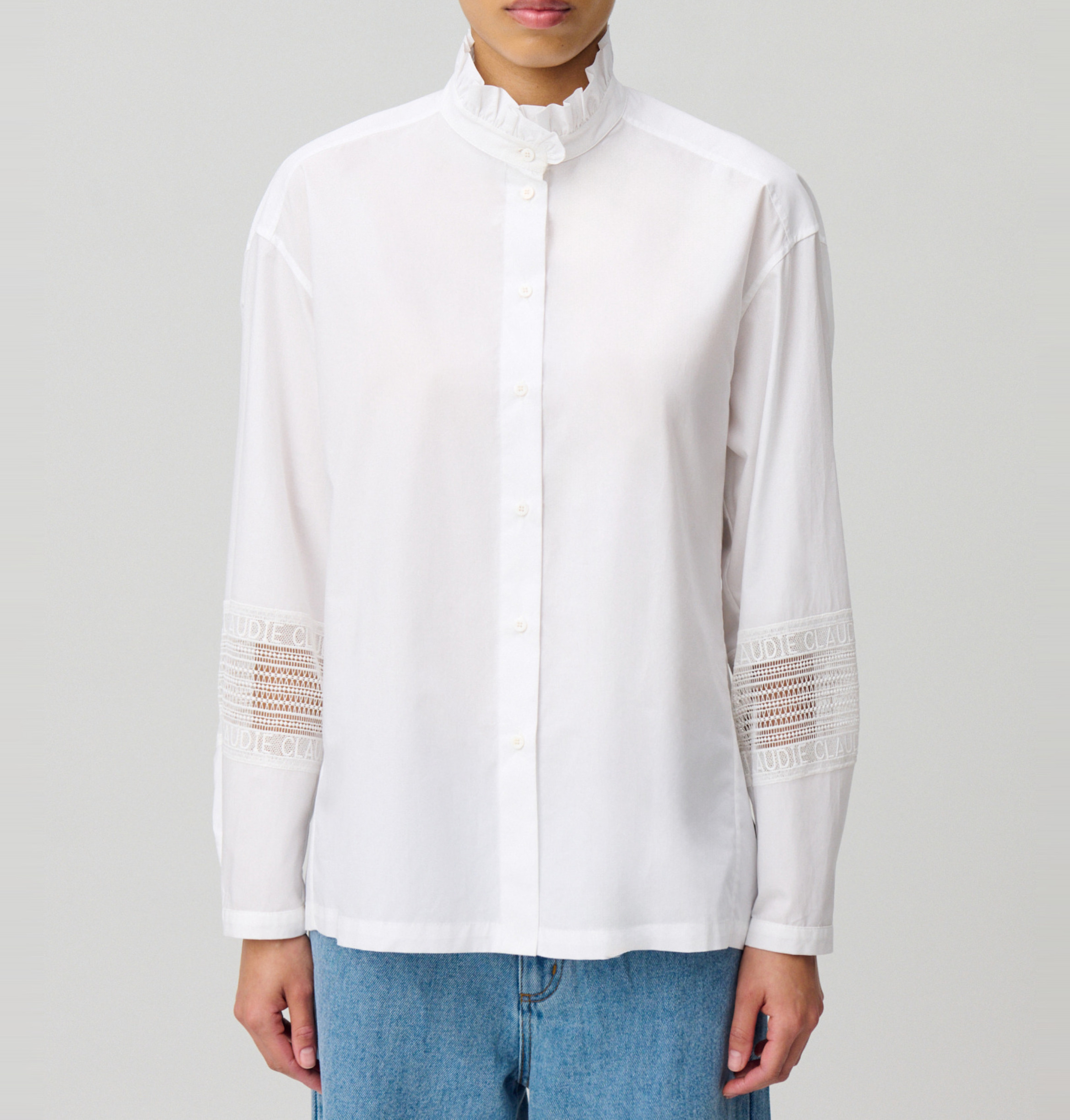 Chemise à col volanté en coton CLAUDIE PIERLOT Blanc