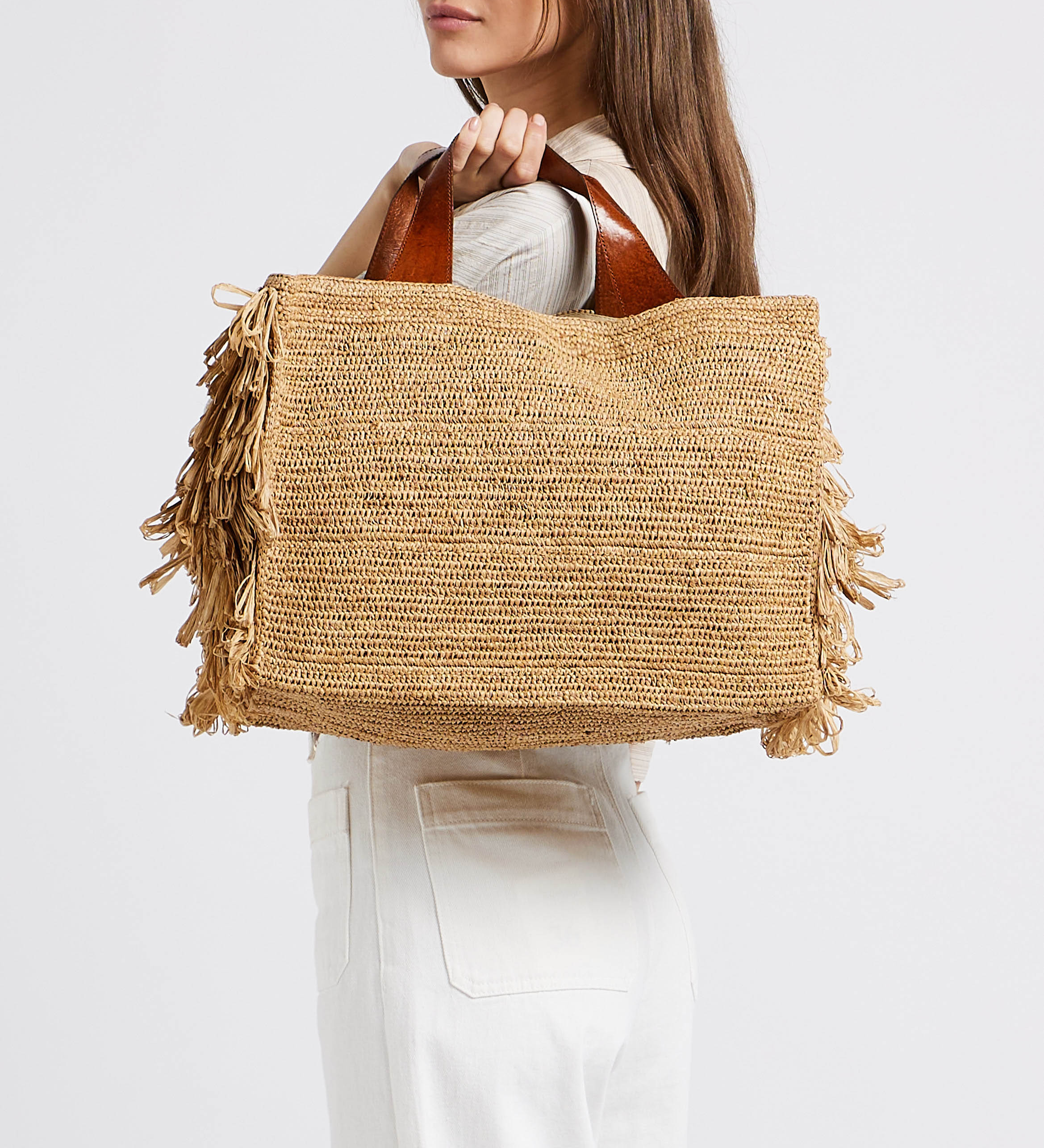 Sac rectangulaire en raphia IBELIV Beige