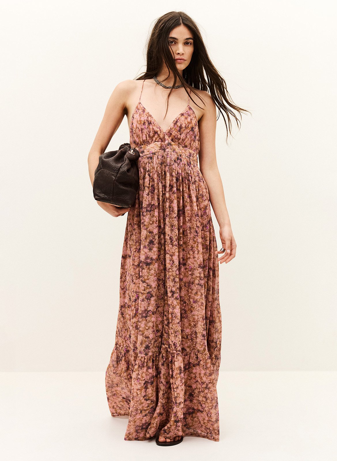 Langes Trägerkleid mit Print BA&SH Rosa