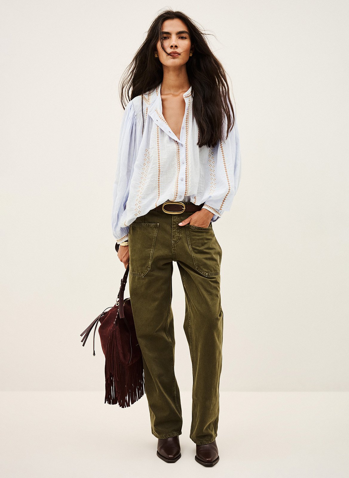 Oversized ronde hals blouse in geborduurd katoen BA&SH Blauw