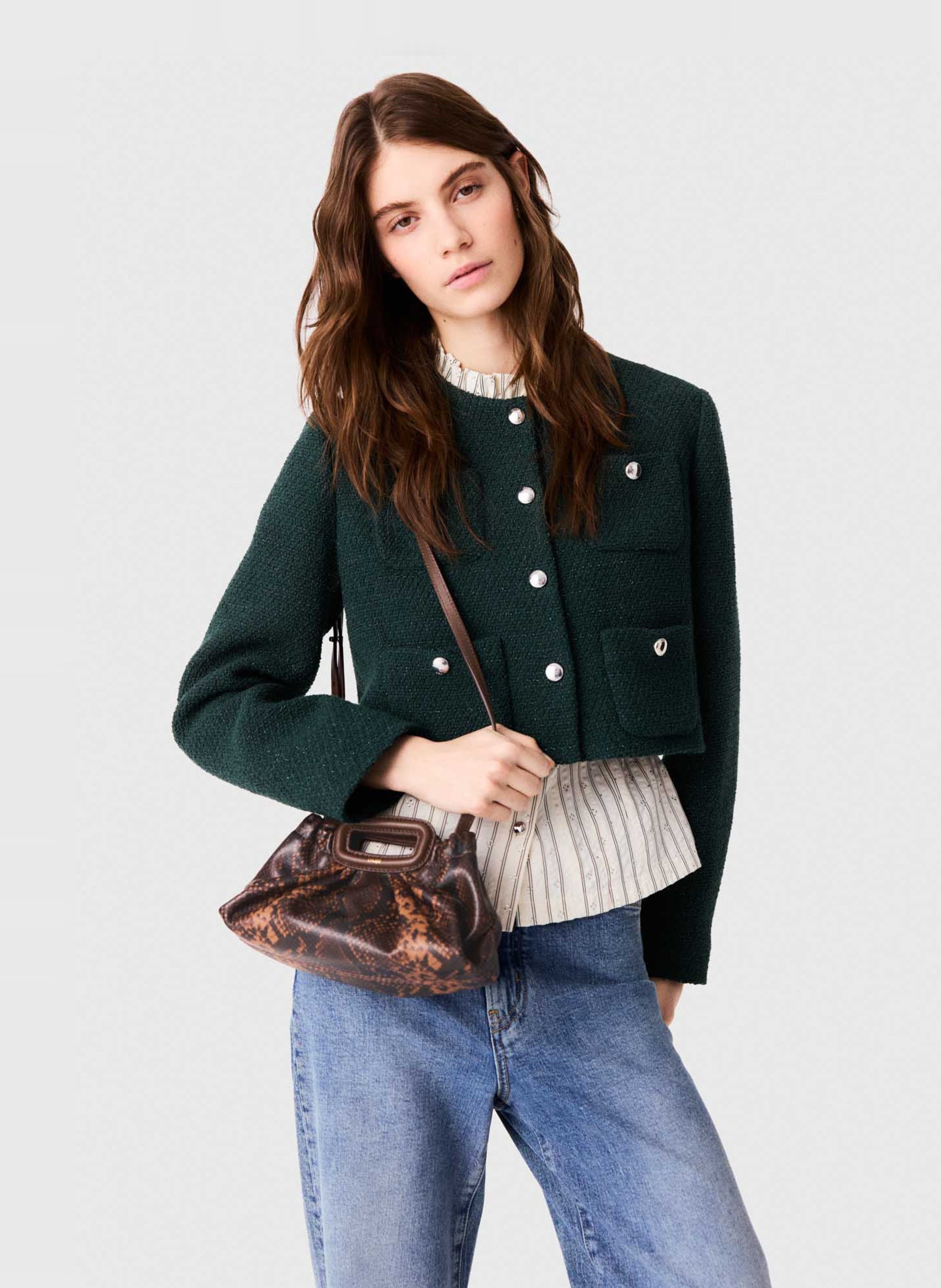 Veste courte en coton mélangé MAJE Vert