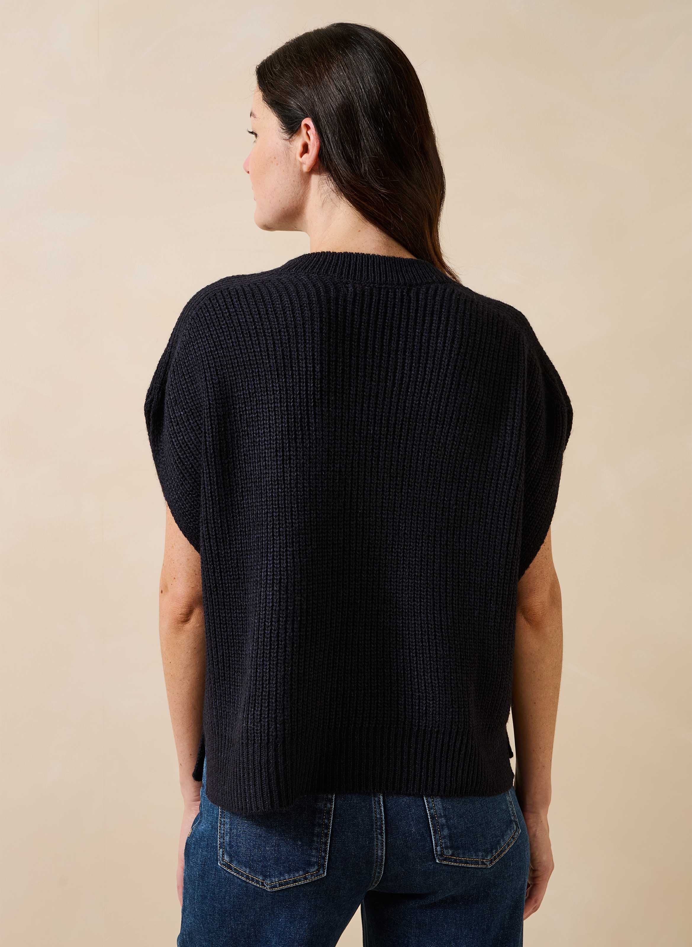Ample ribbed boat neck sweater with pearl detail LA FEE MARABOUTEE Blue