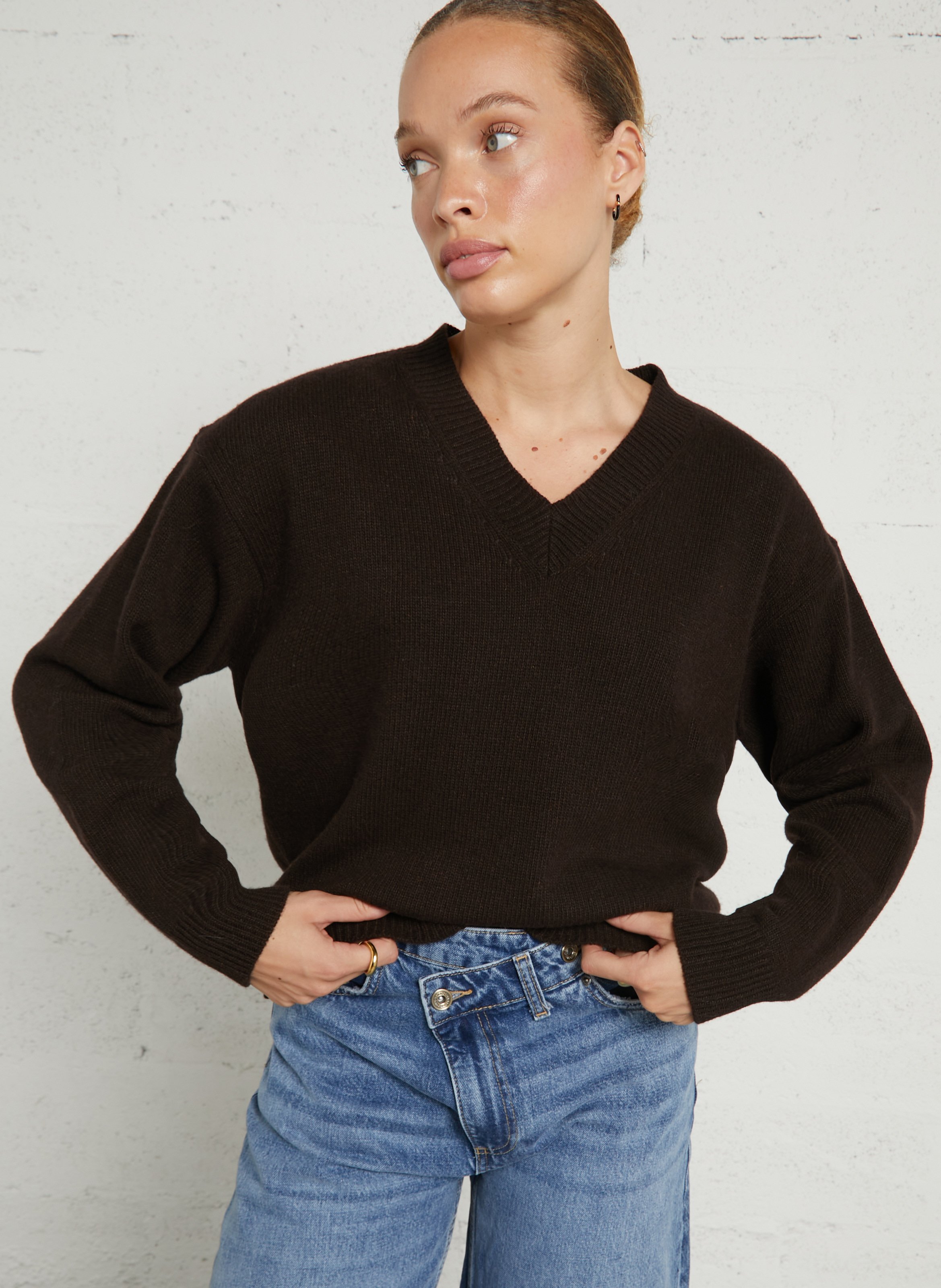 Oversize-Strickpullover - V-Ausschnitt HARTFORD Braun