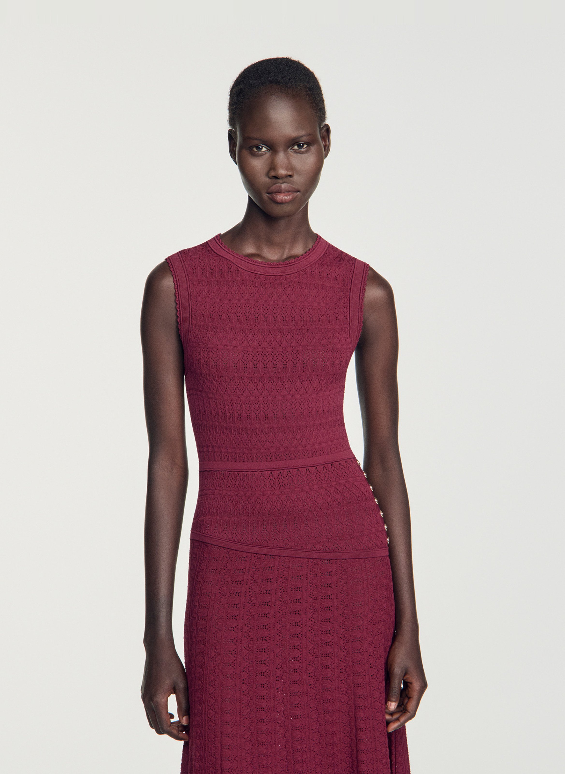 Robe longue col rond SANDRO Rouge