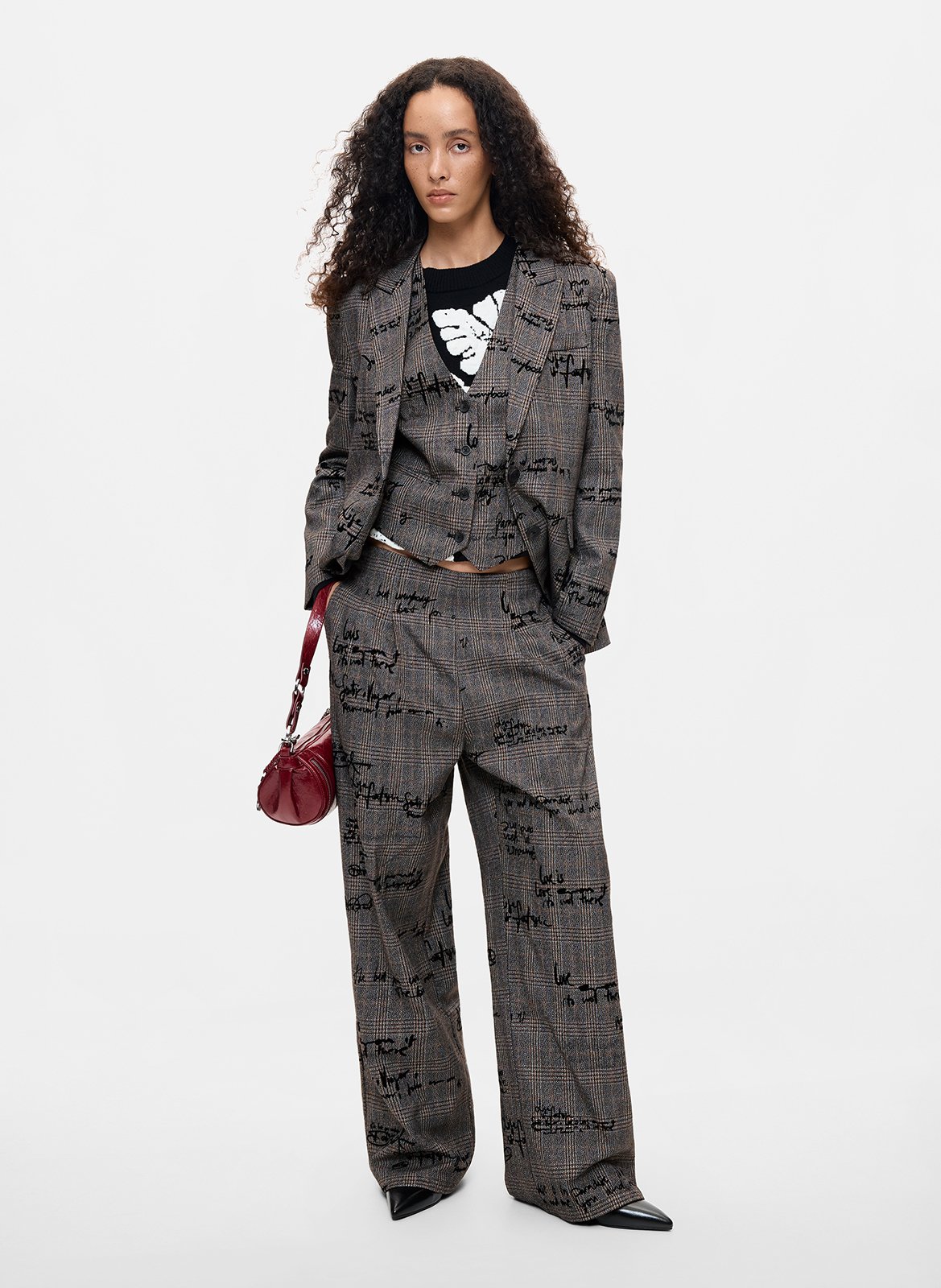Straight Wide Leg Checked Print Pants DESIGUAL Black