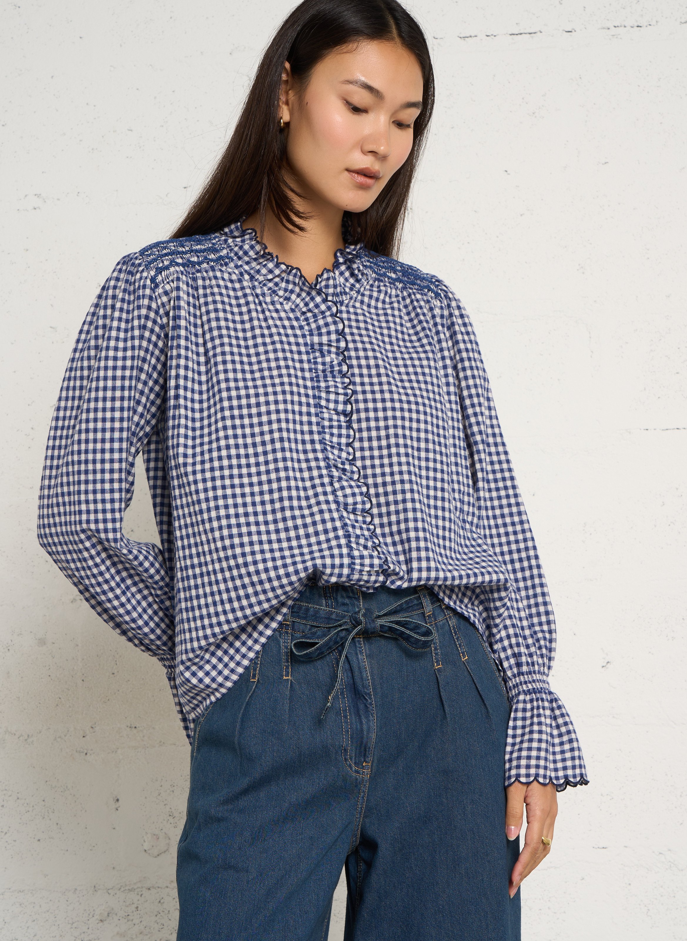 Chemise droit à motif vichy en coton FEEKA Bleu