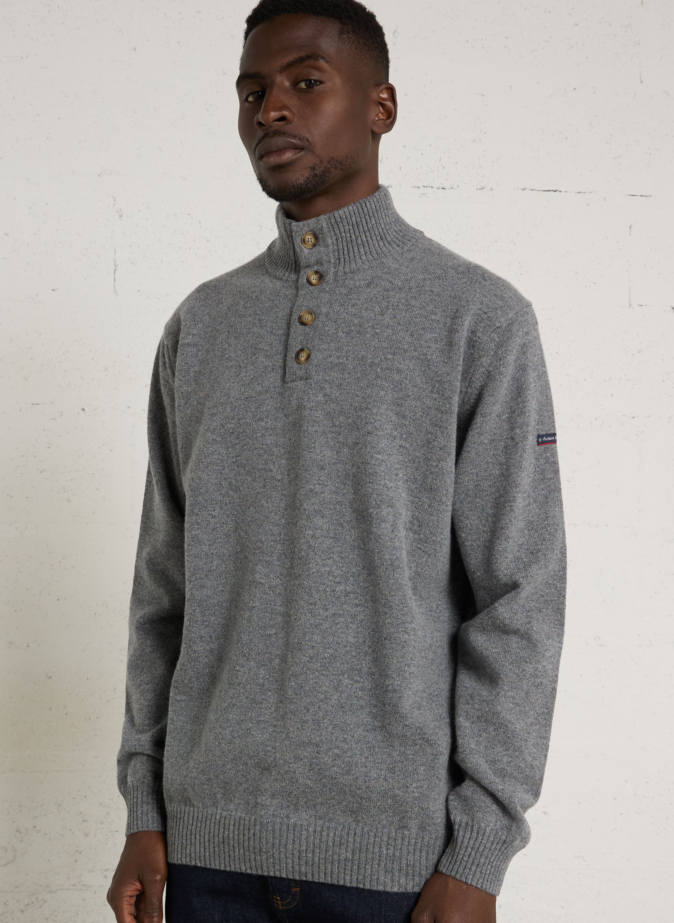 Gerader Pullover mit Stehkragen aus Wolle ARMOR LUX Grau
