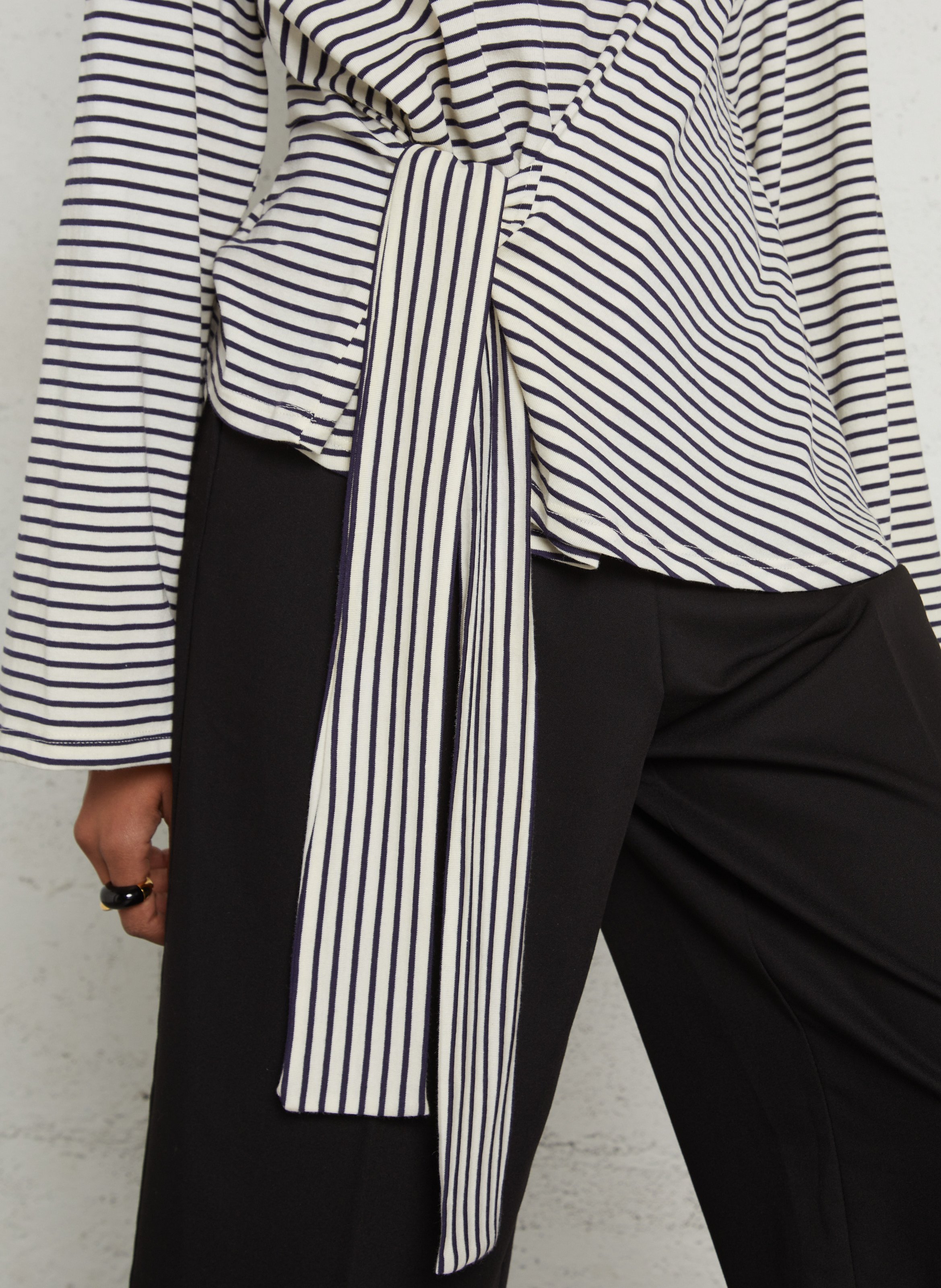 Straight long-sleeved striped T-shirt PLEASE Beige