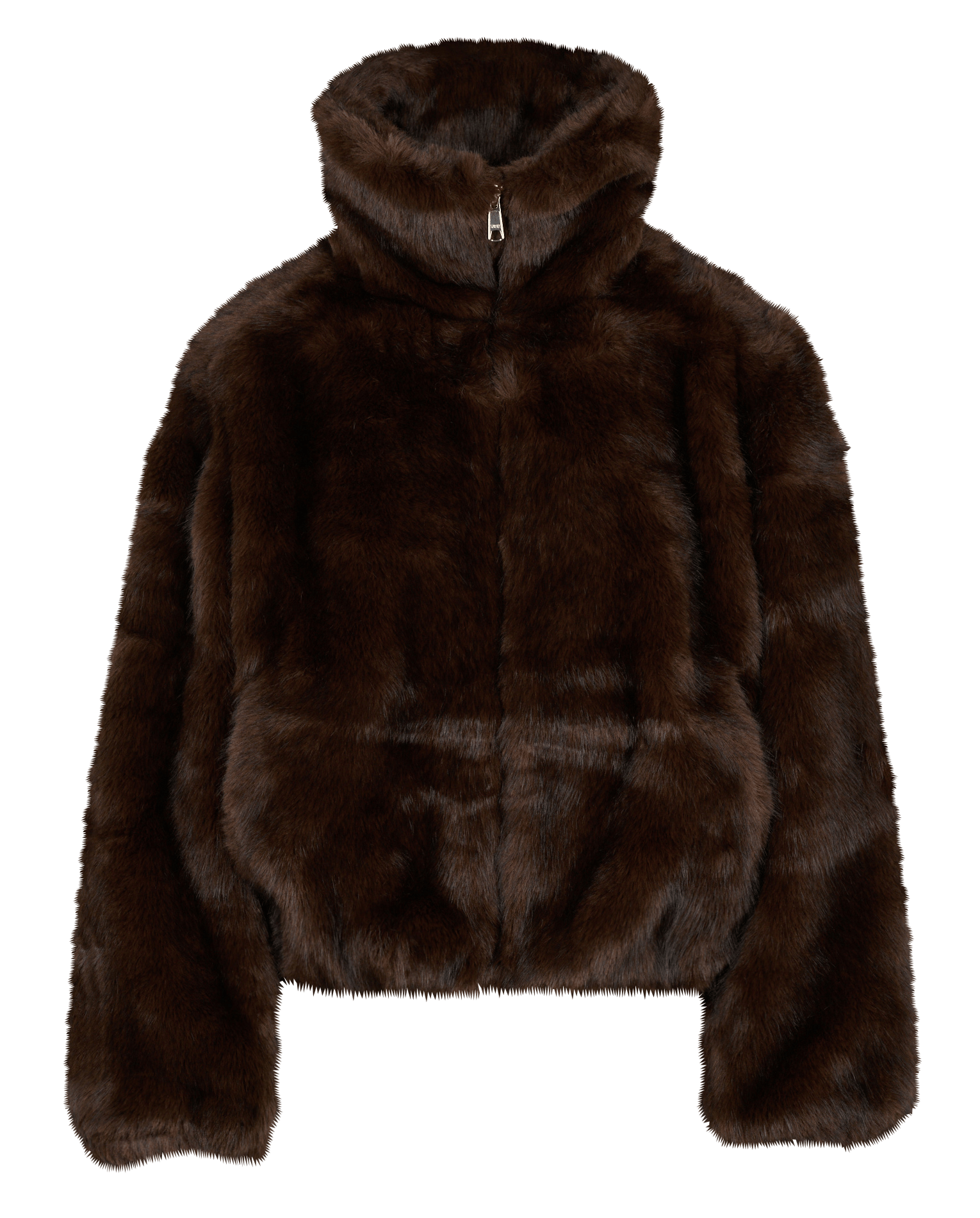 Manteau droit col montant en fausse fourrure PETITE MENDIGOTE Marron
