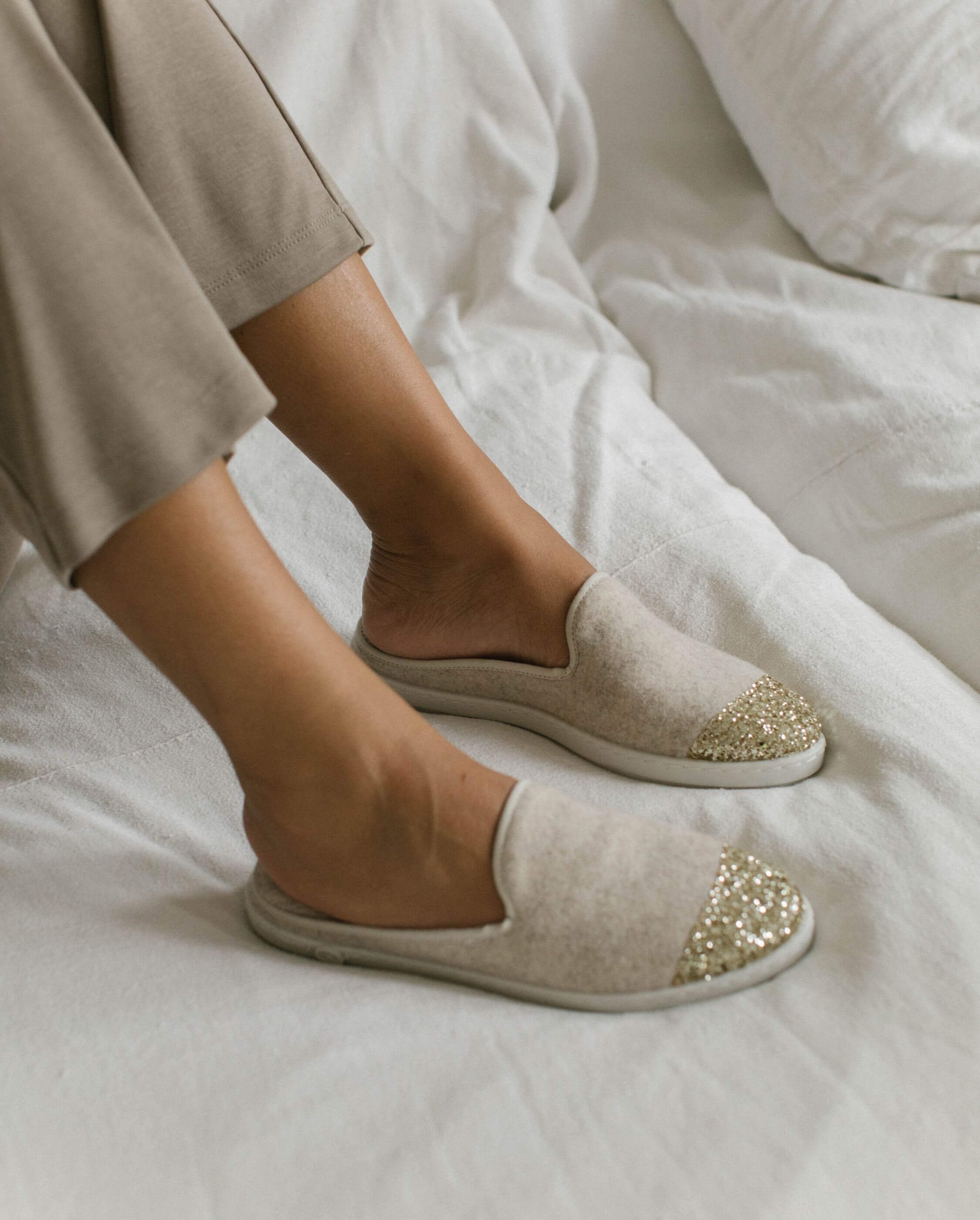 Women's wool mules, beige sequins ANGARDE Beige