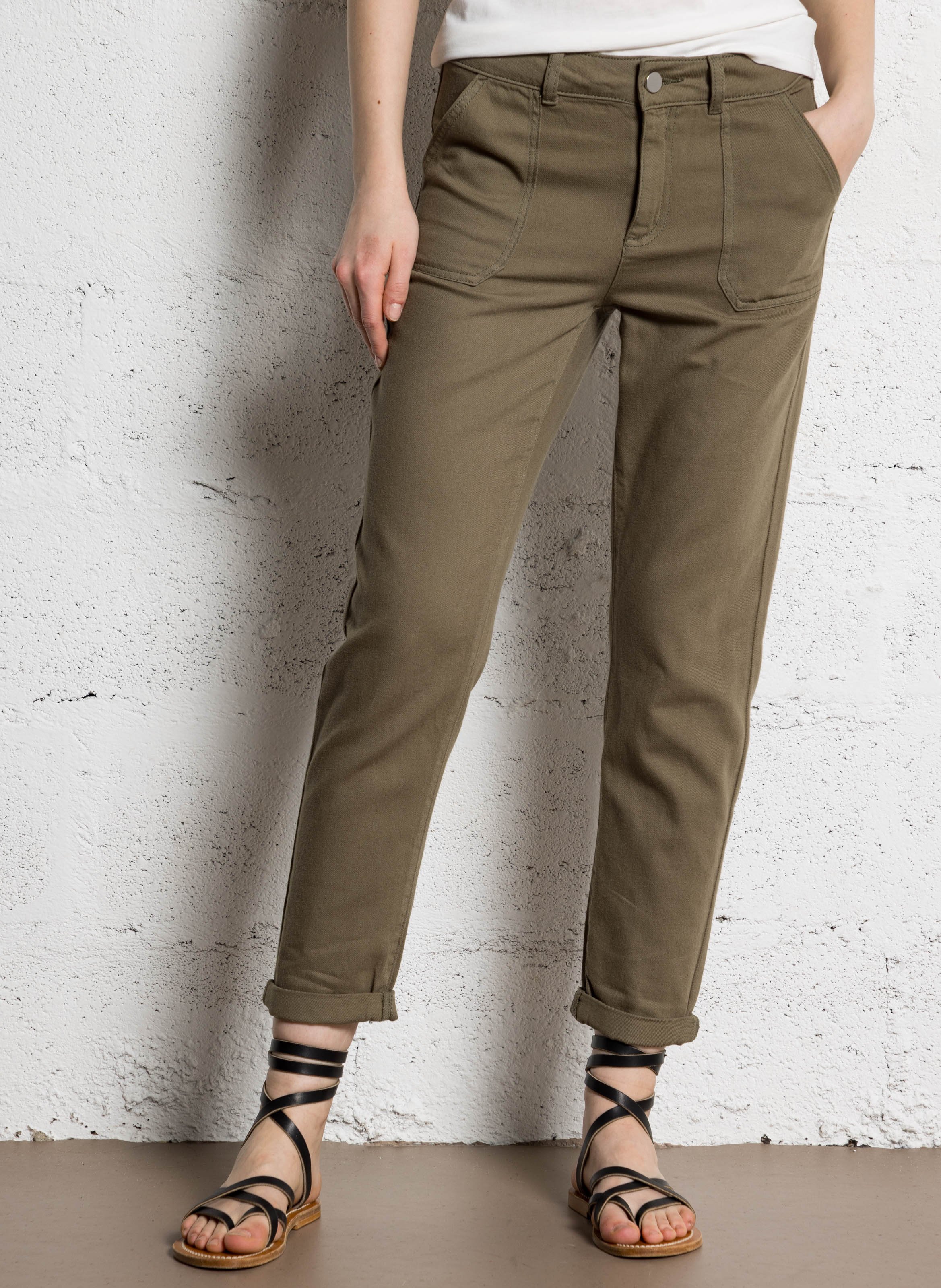 Pantalon slim taille haute en coton MAISON 123 Vert