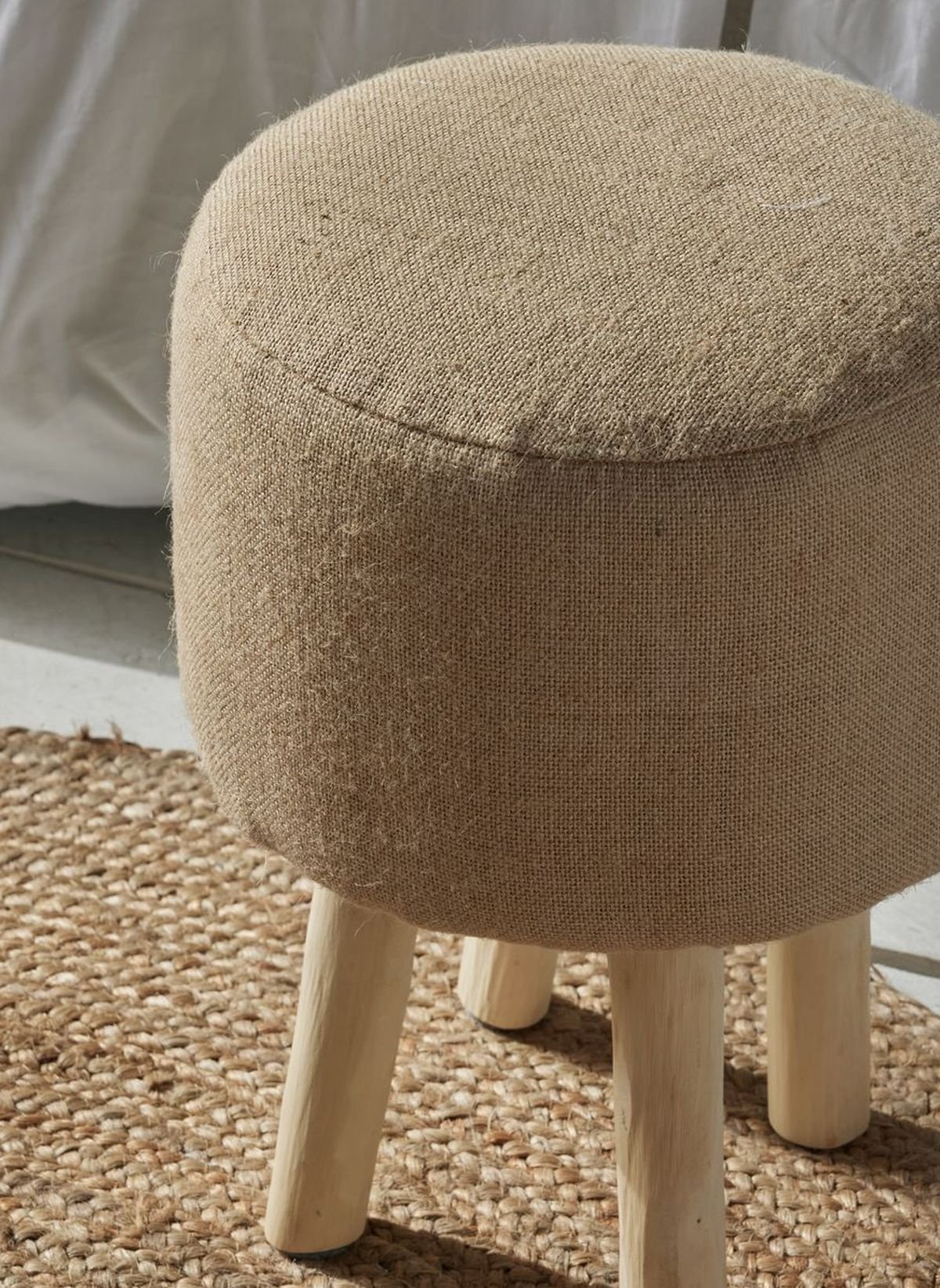 Wooden jute stool FACTORY Beige